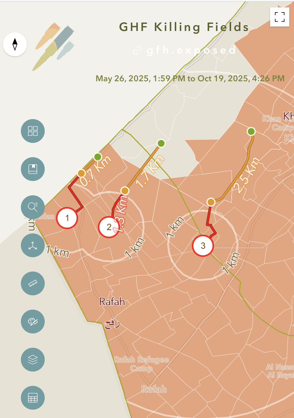 Screenshot of the mobile version of the GHF killing fields app