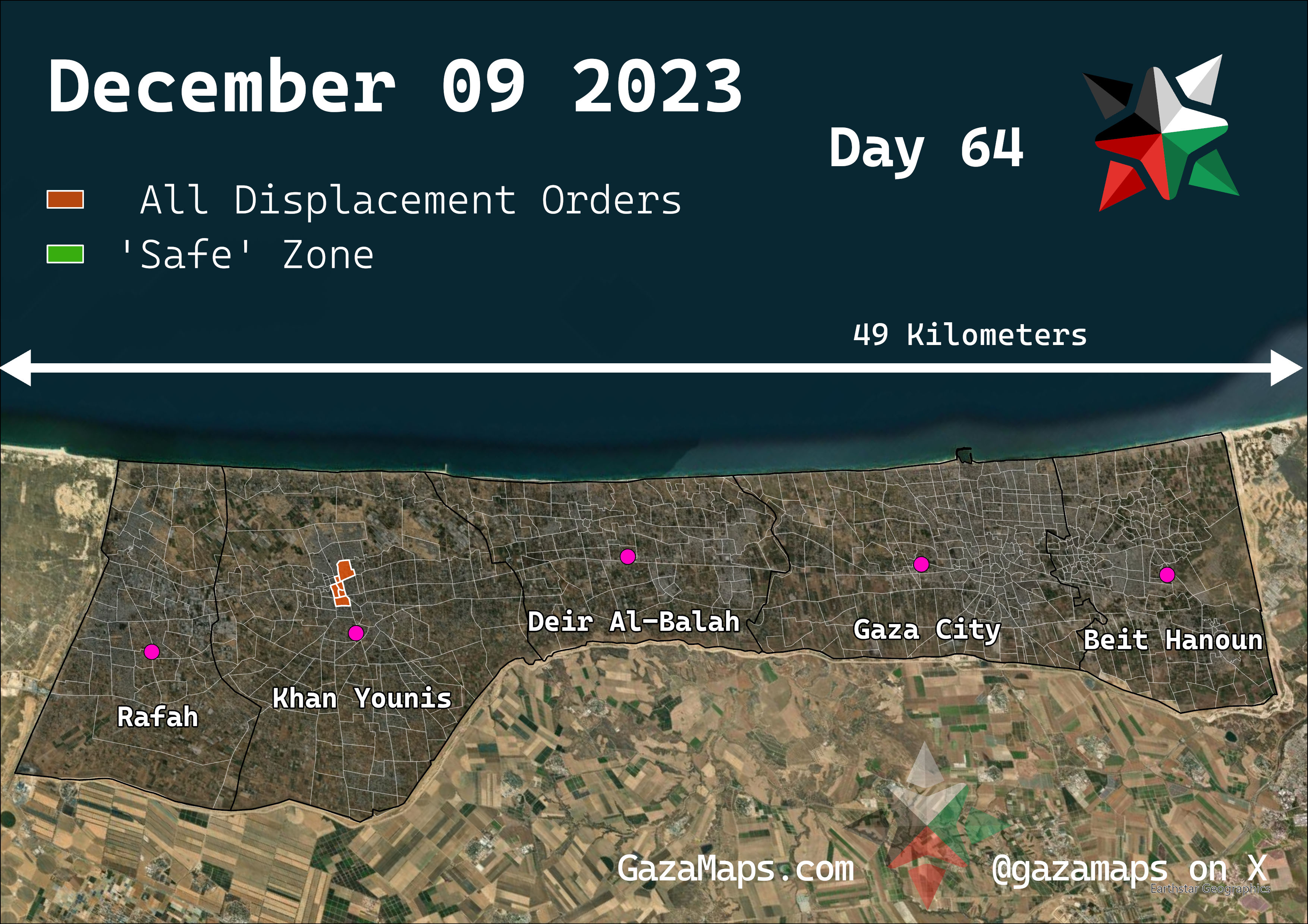 GazaMaps original map, based on IDF displacement order from 09 December 2023