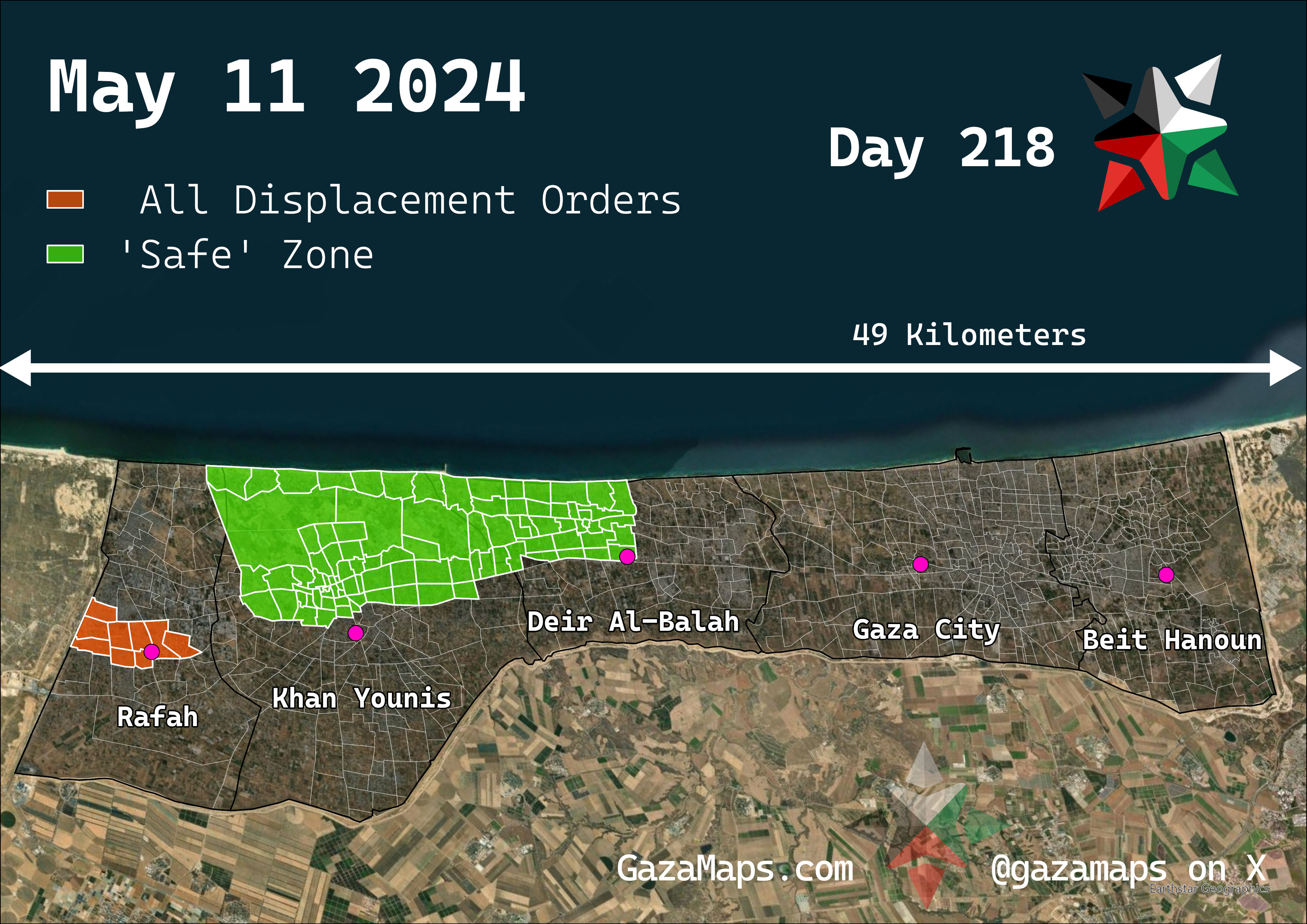 GazaMaps original map, based on IDF displacement order from 11 May 2024