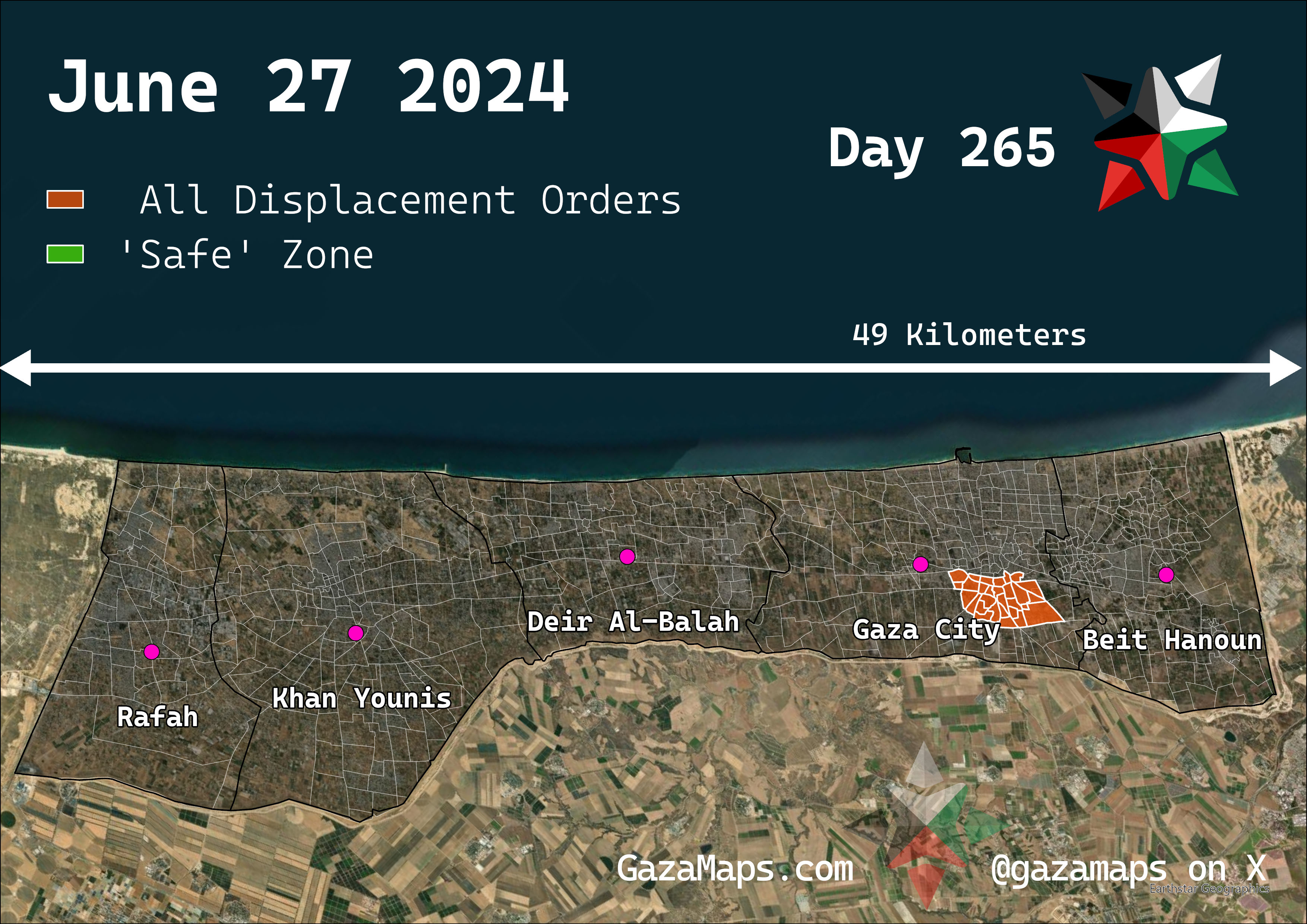 GazaMaps original map, based on IDF displacement order from 27 June 2024