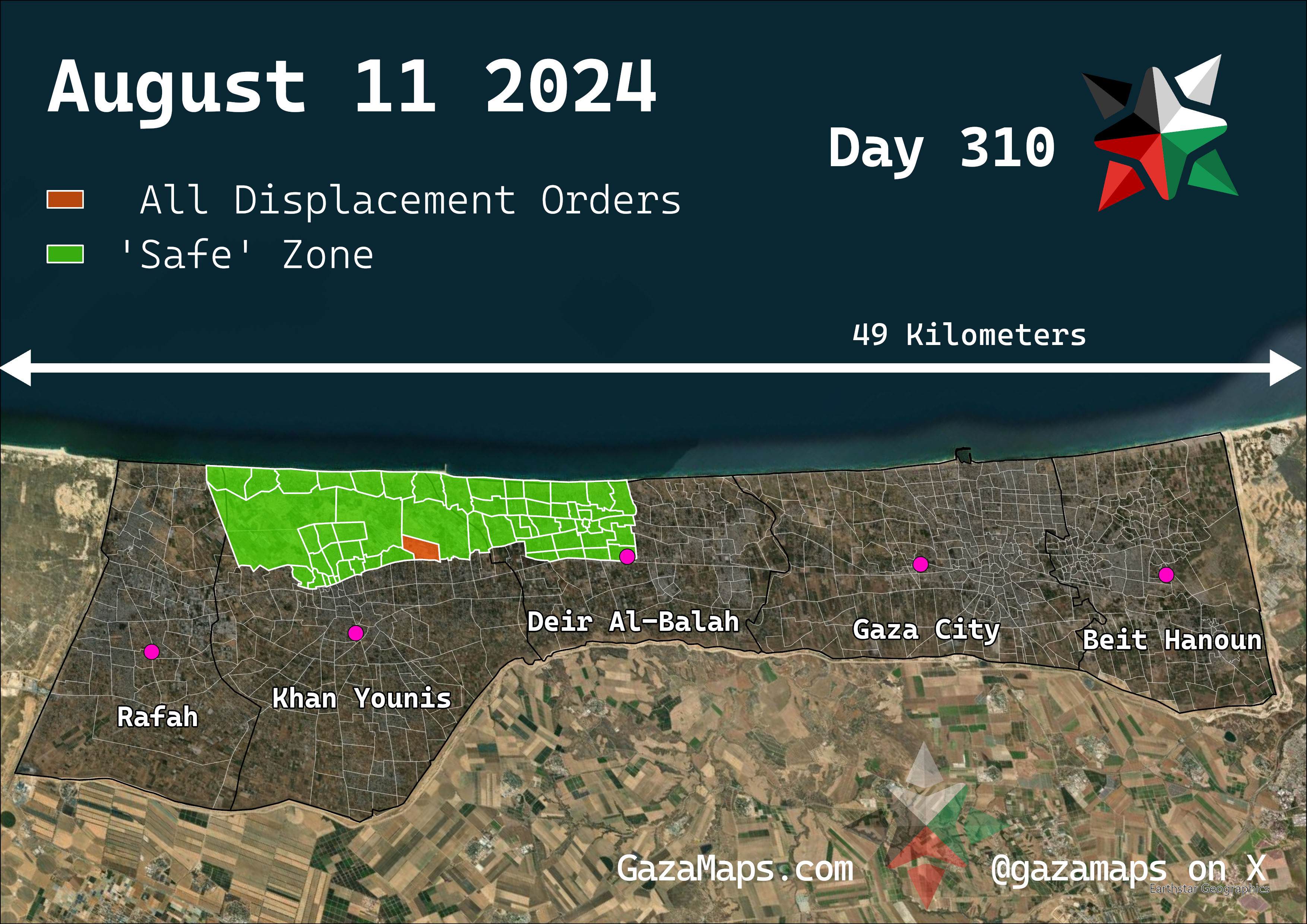 GazaMaps original map, based on IDF displacement order from 11 August 2024