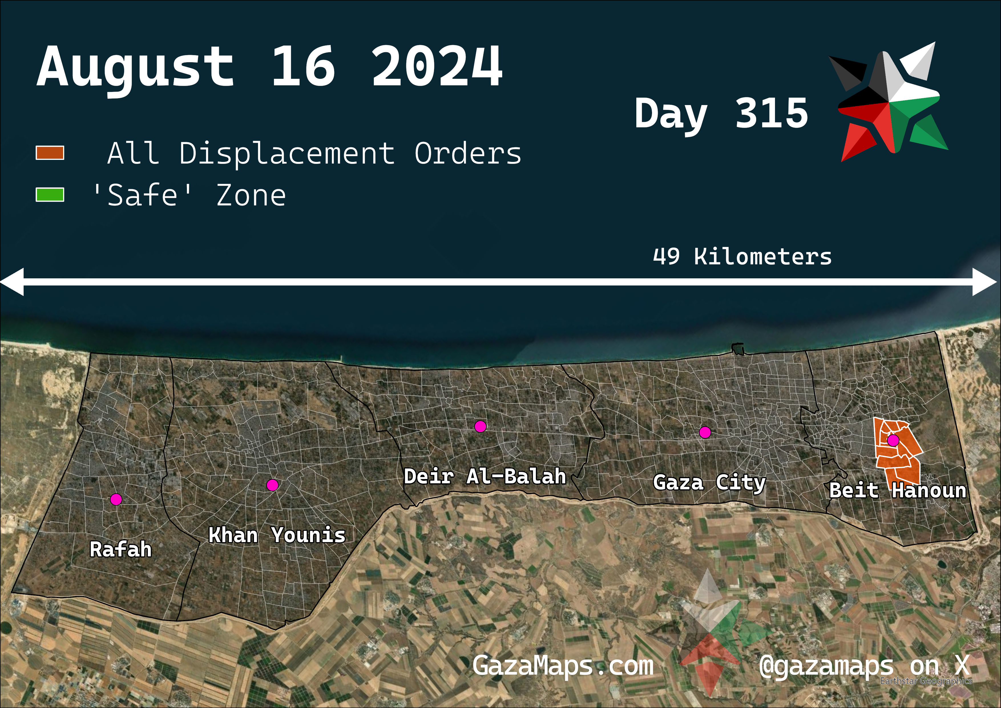GazaMaps original map, based on IDF displacement order from 16 August 2024