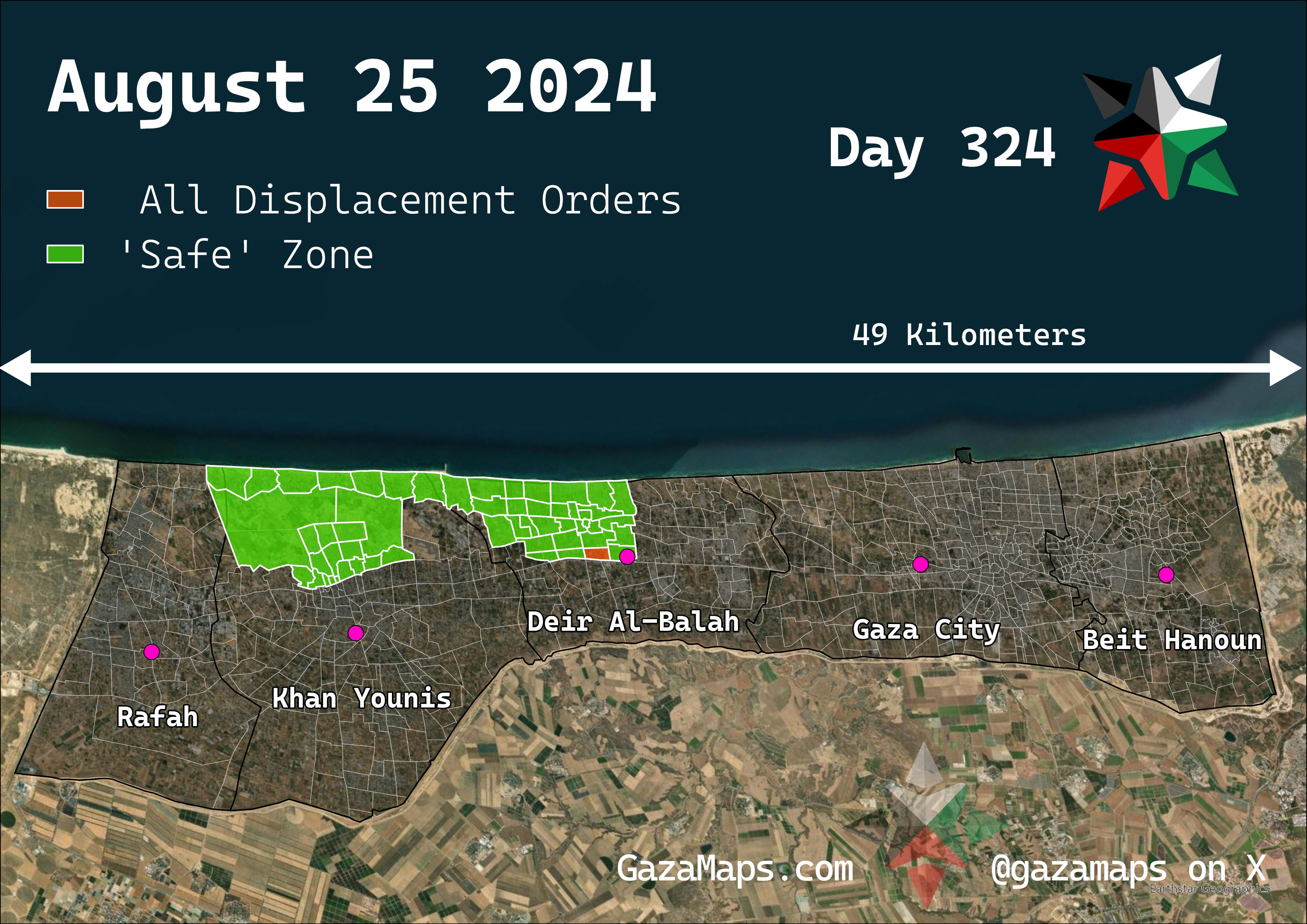 GazaMaps original map, based on IDF displacement order from 25 August 2024