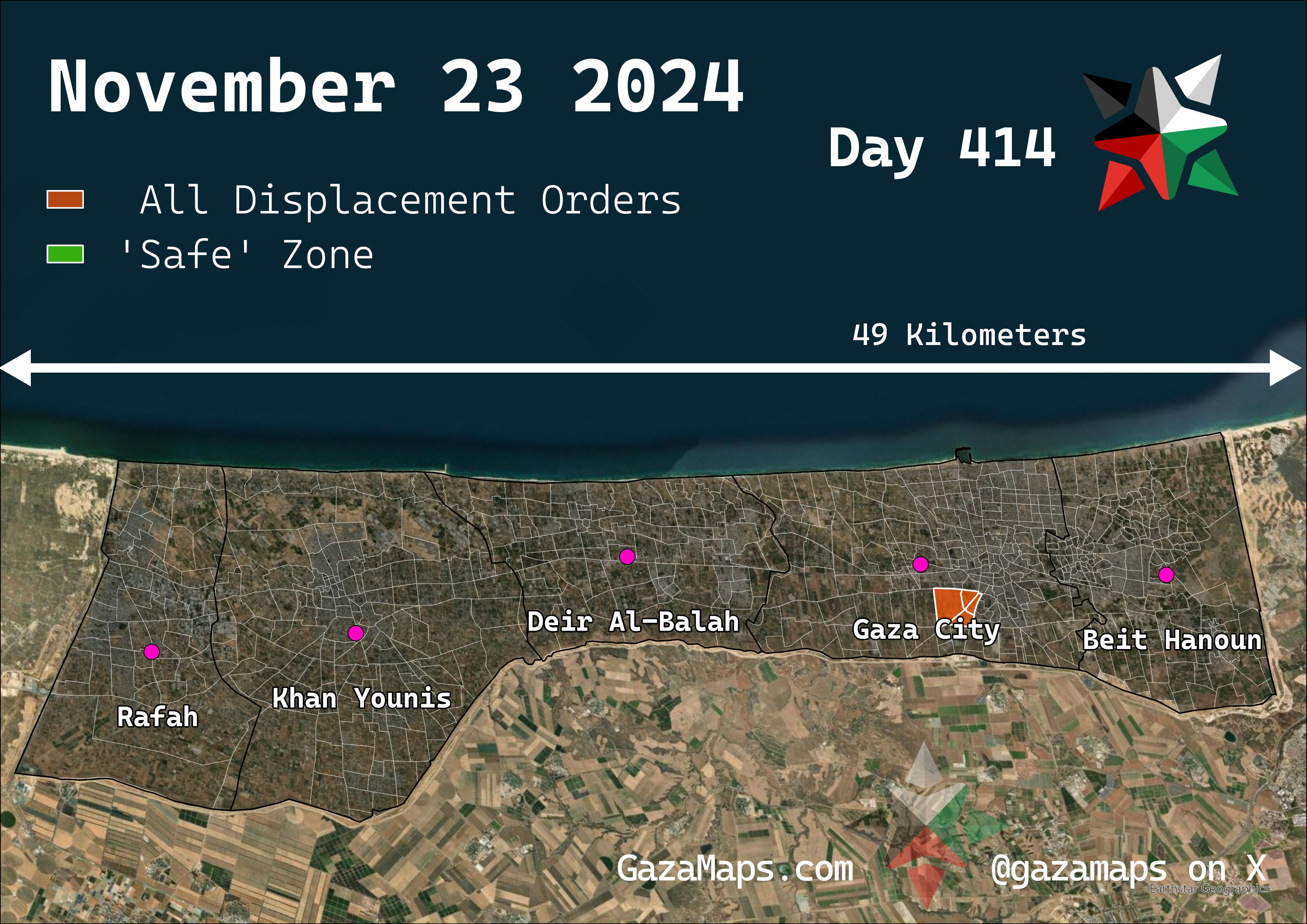 GazaMaps original map, based on IDF displacement order from 23 November 2024