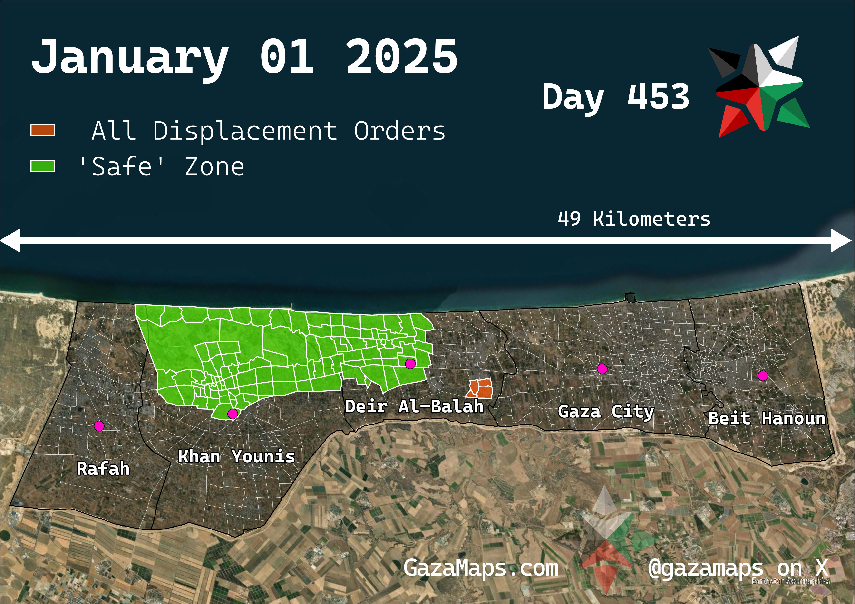 GazaMaps original map, based on IDF displacement order from 01 January 2025