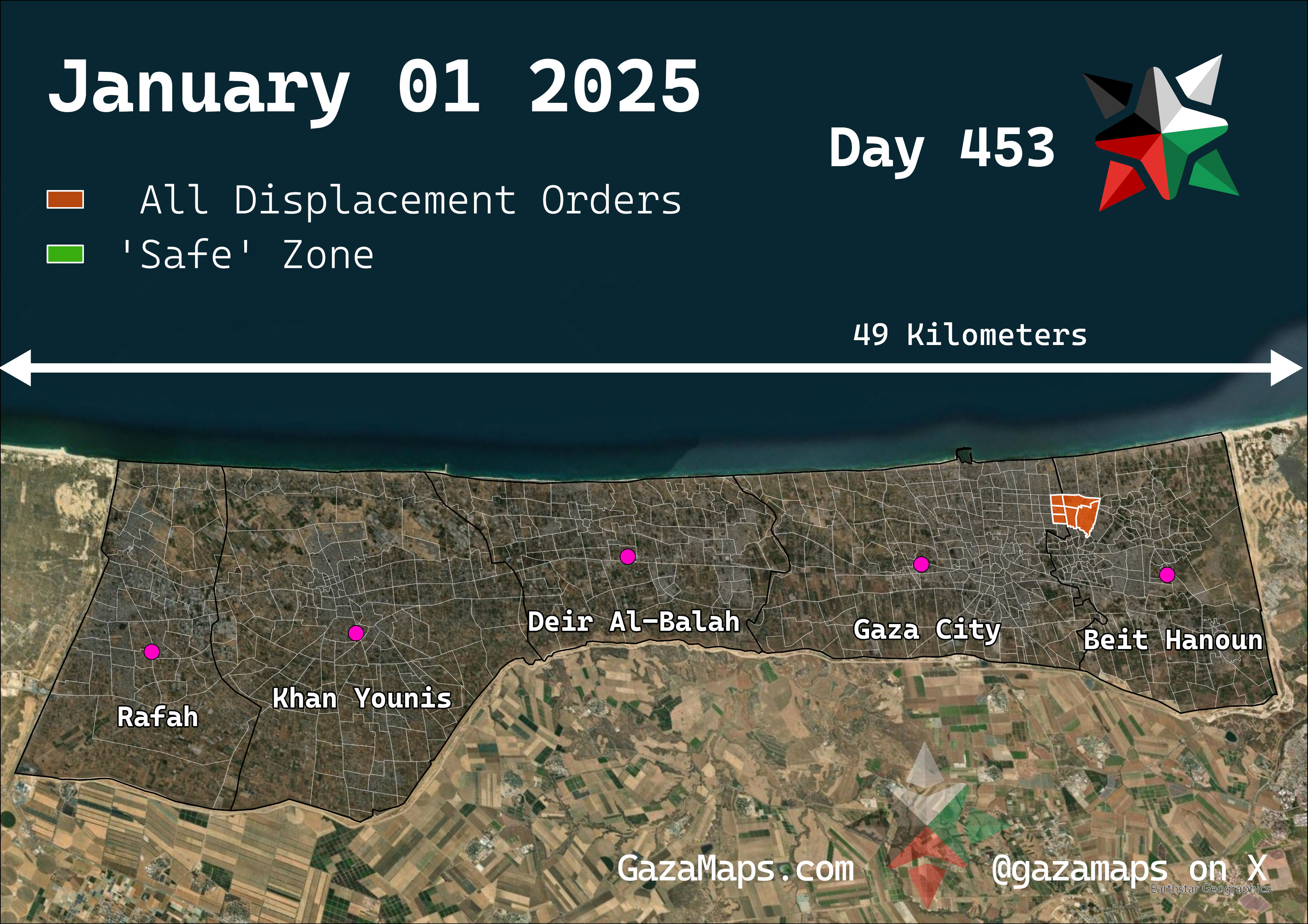 GazaMaps original map, based on IDF displacement order from 01 January 2025