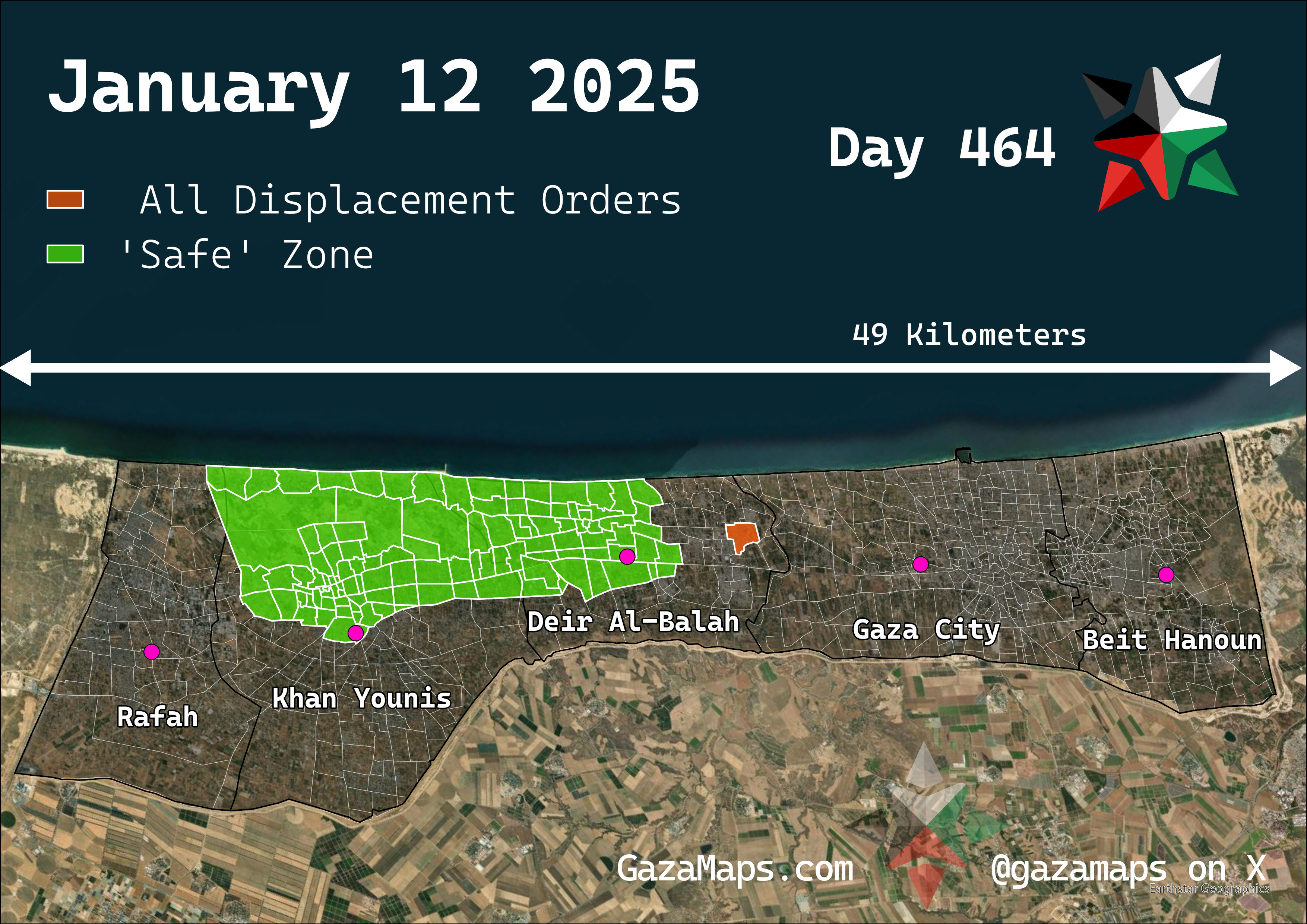 GazaMaps original map, based on IDF displacement order from 12 January 2025