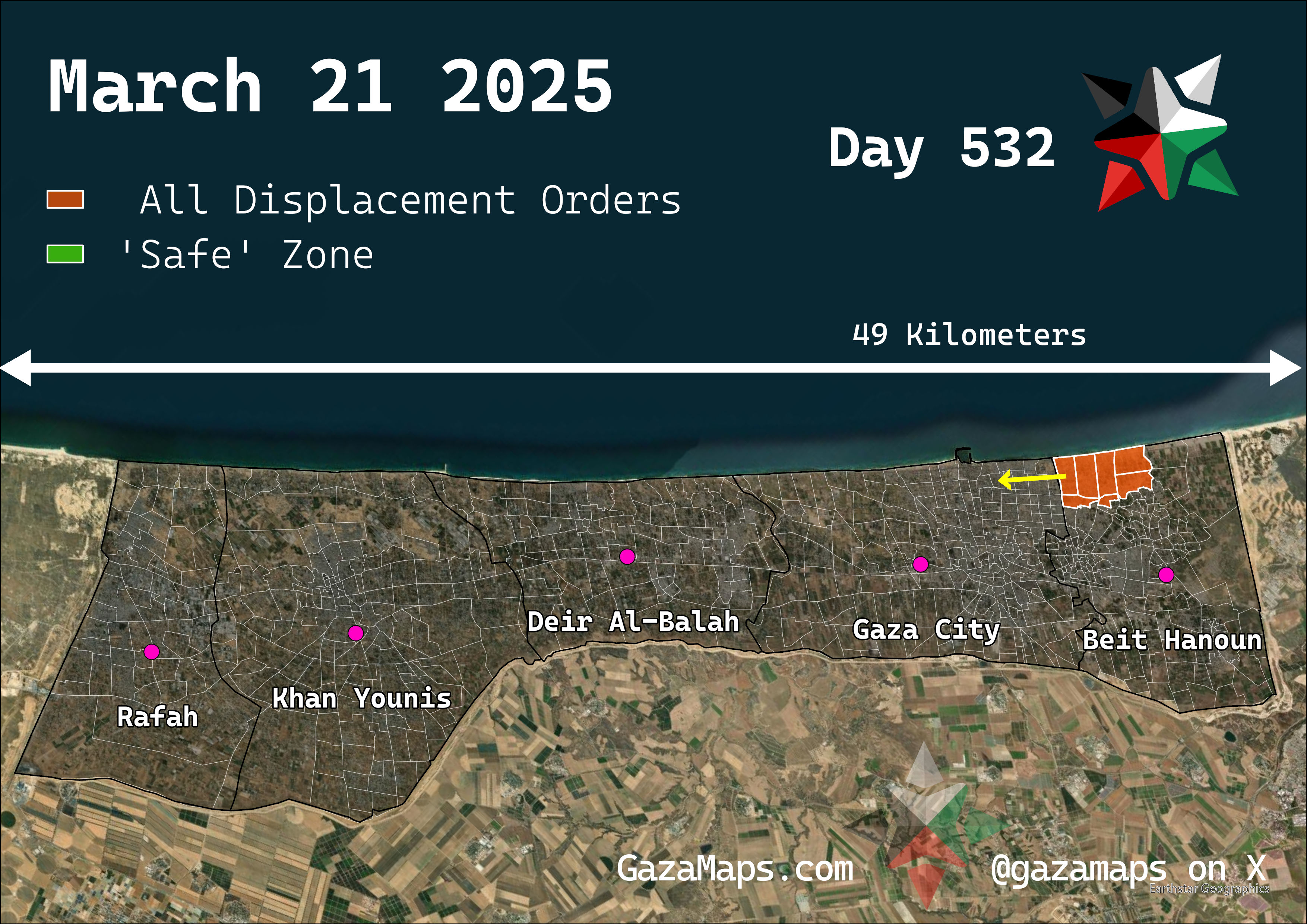 GazaMaps original map, based on IDF displacement order from 21 March 2025