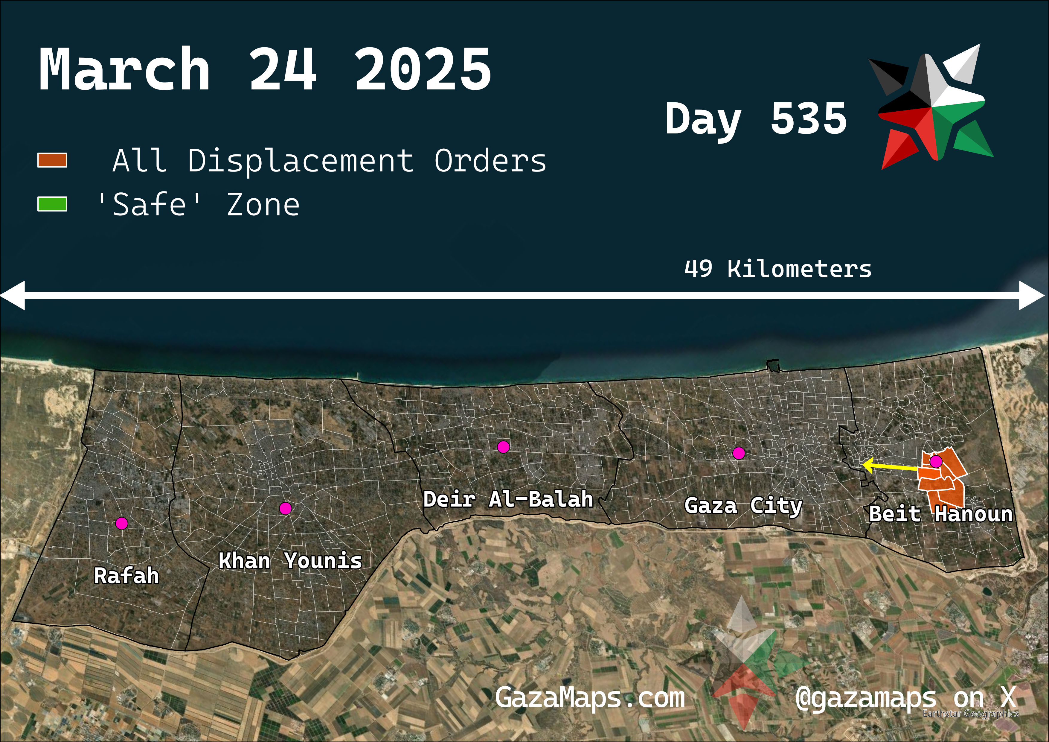 GazaMaps original map, based on IDF displacement order from 24 March 2025