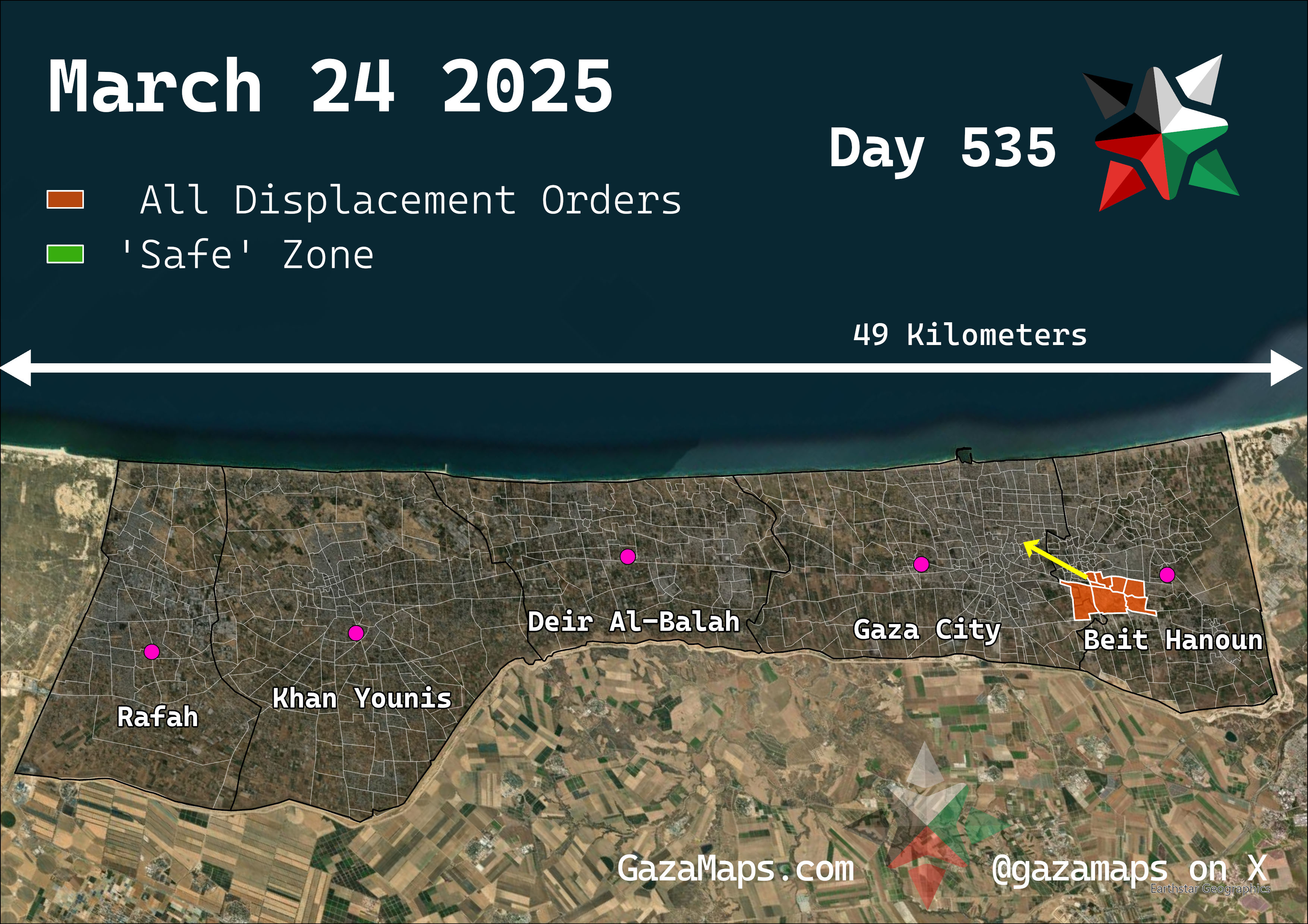 GazaMaps original map, based on IDF displacement order from 24 March 2025