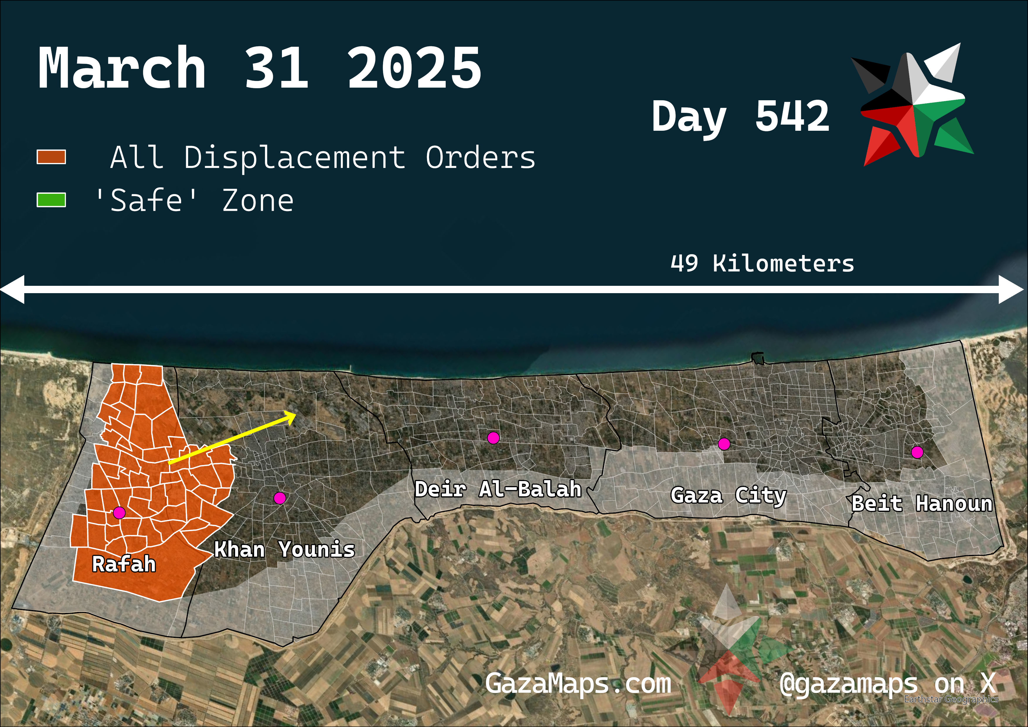 GazaMaps original map, based on IDF displacement order from 31 March 2025