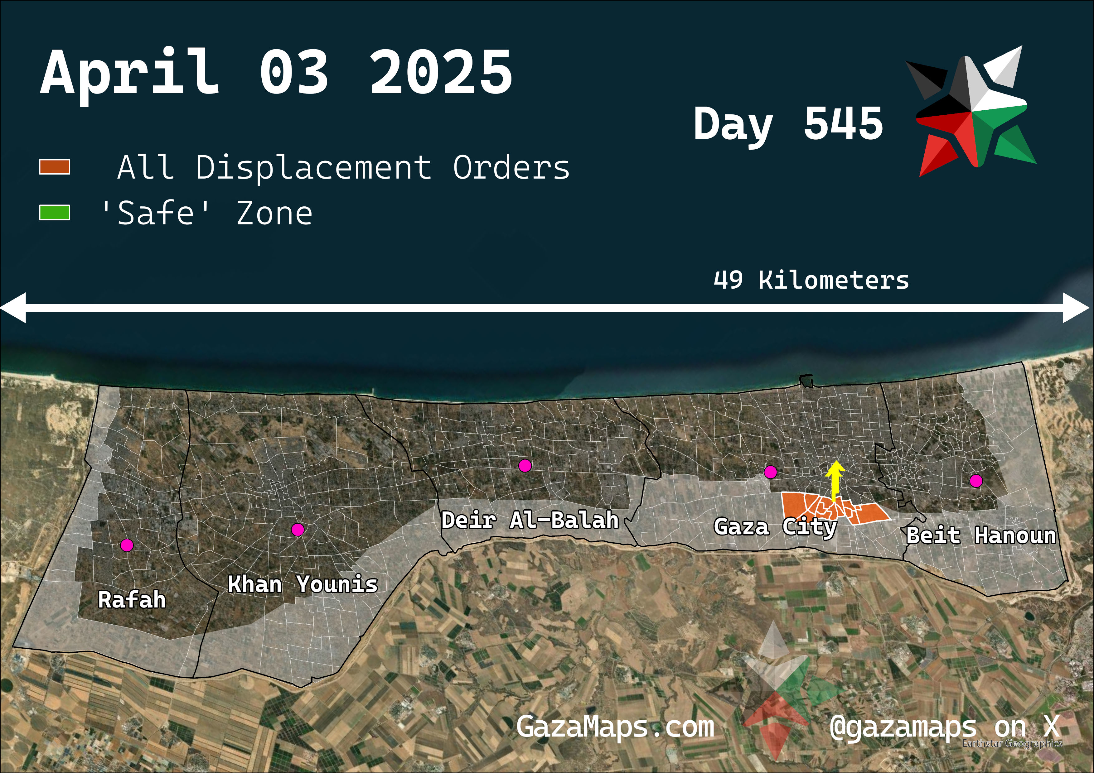 GazaMaps original map, based on IDF displacement order from 03 April 2025
