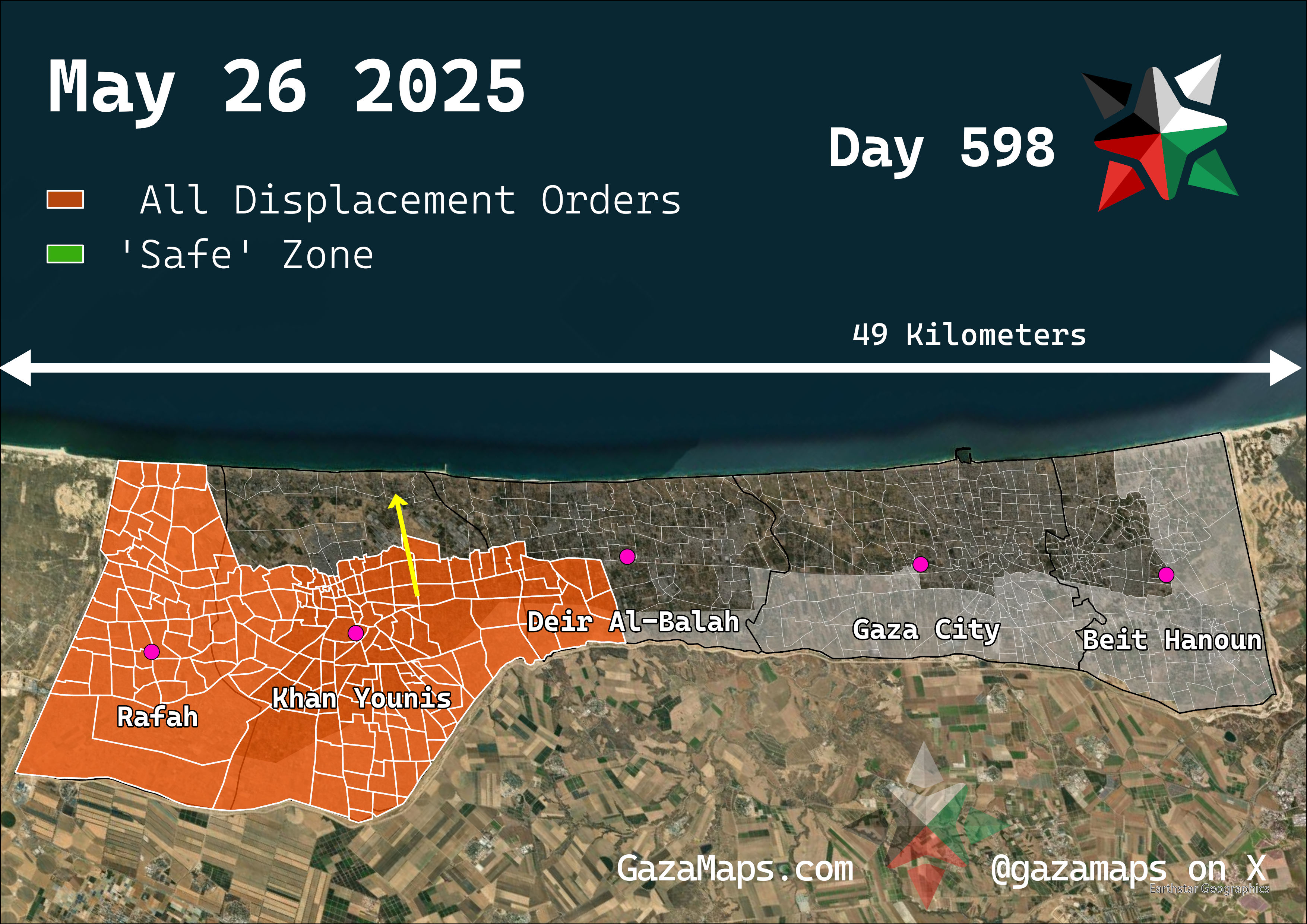 GazaMaps original map, based on IDF displacement order from 26 May 2025