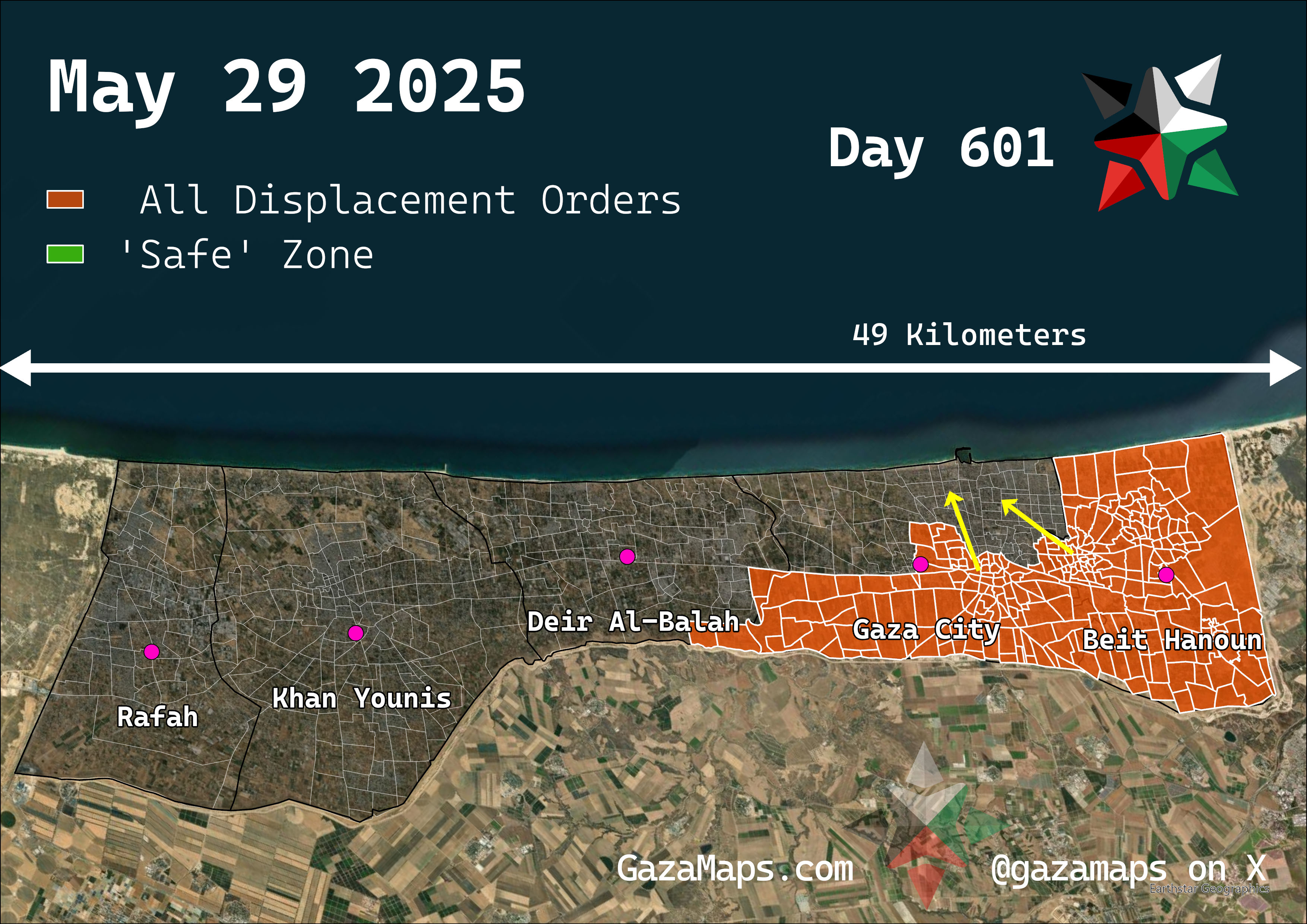 GazaMaps original map, based on IDF displacement order from 29 May 2025