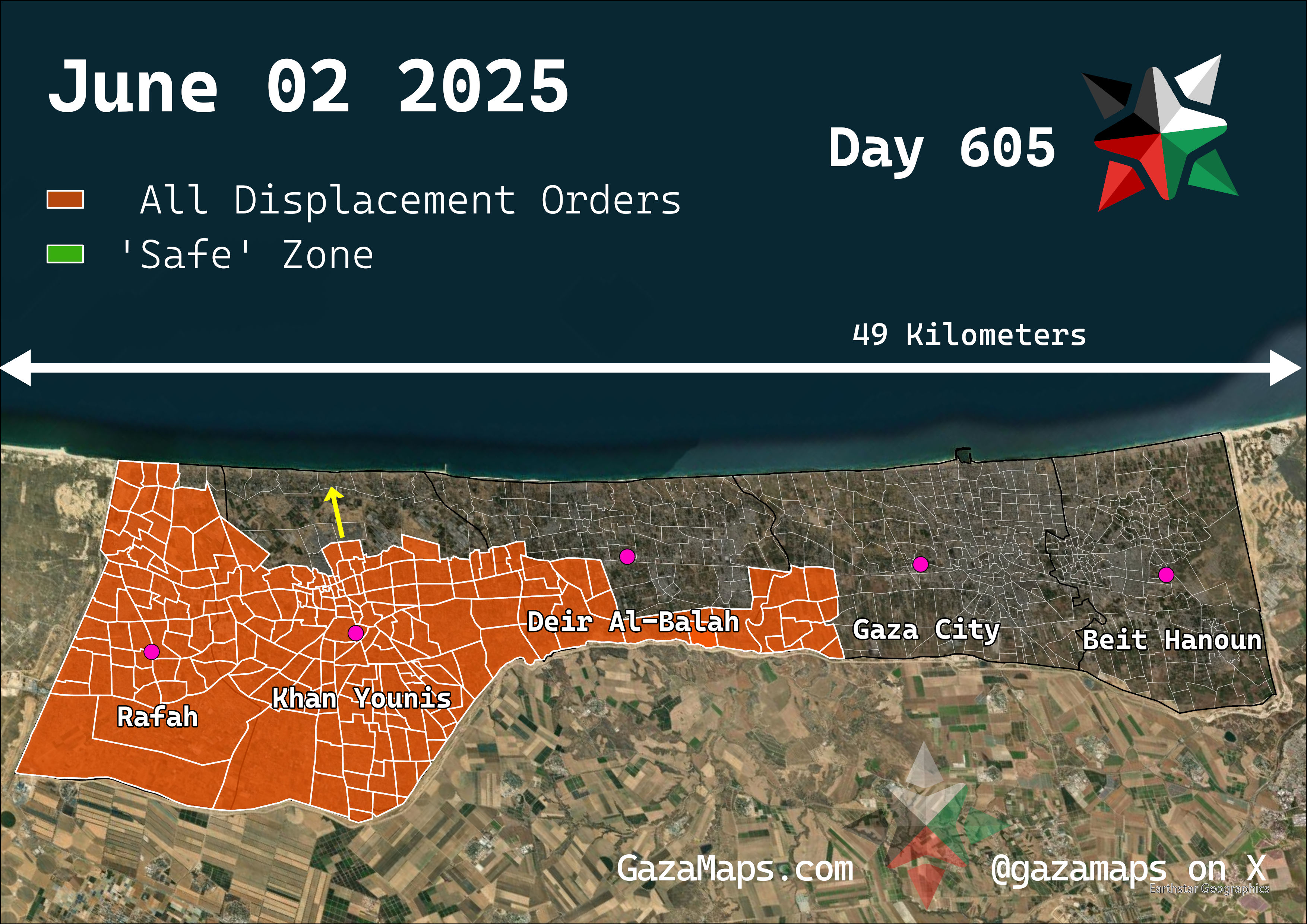 GazaMaps original map, based on IDF displacement order from 02 June 2025