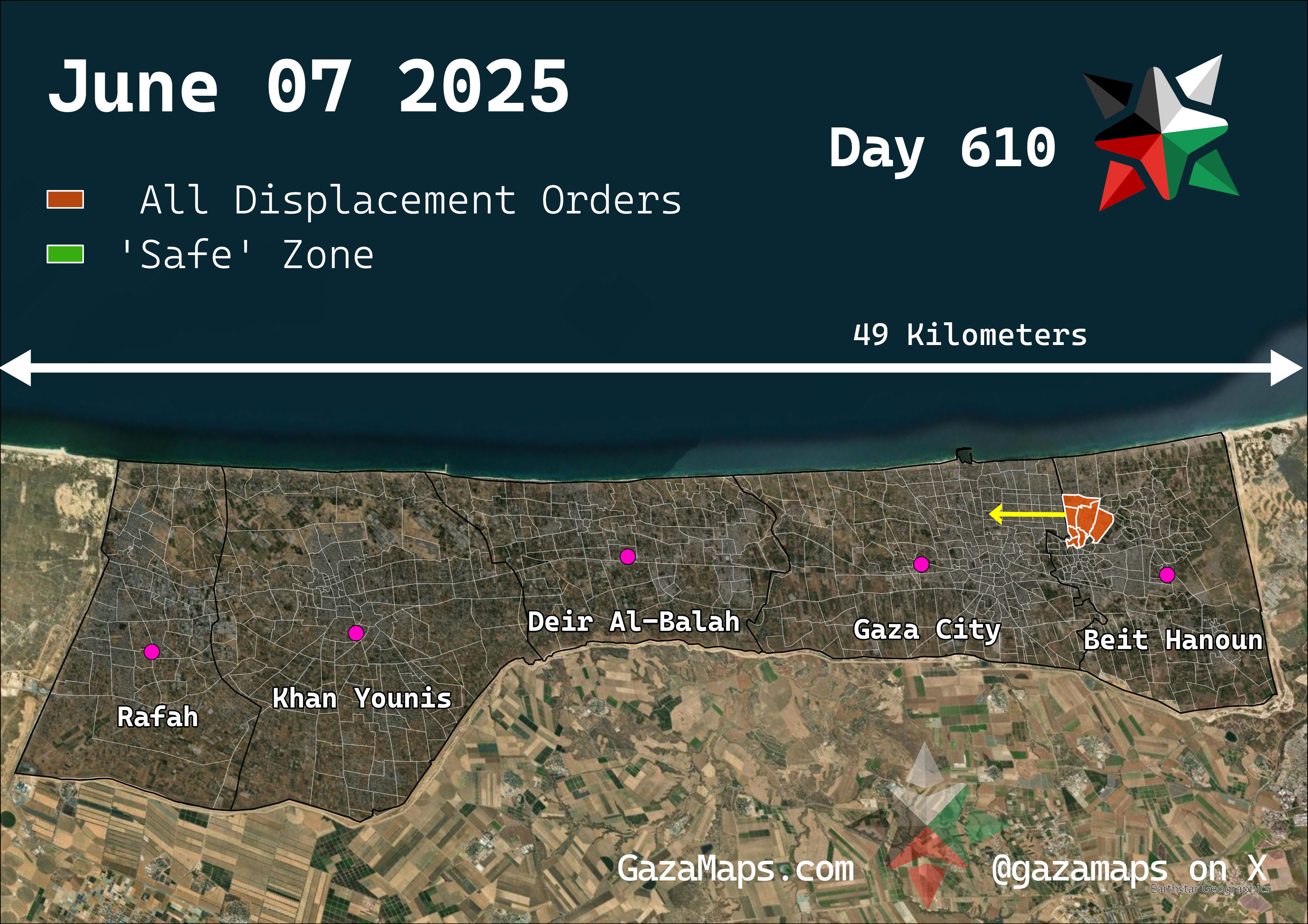 GazaMaps original map, based on IDF displacement order from 07 June 2025