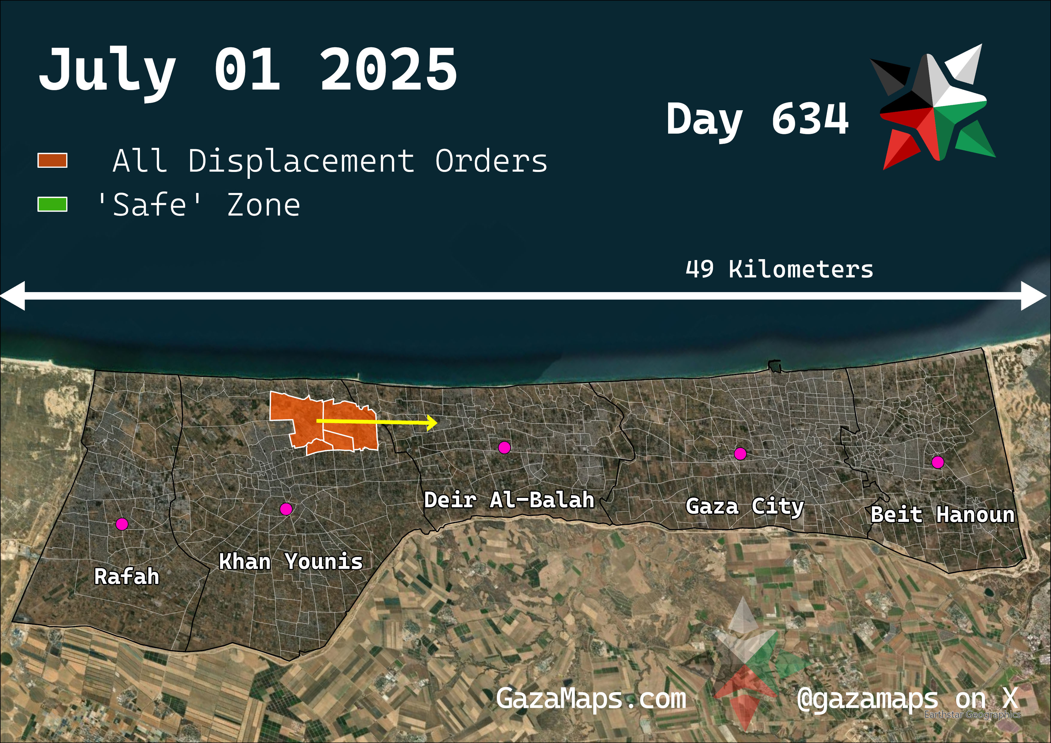 GazaMaps original map, based on IDF displacement order from 01 July 2025