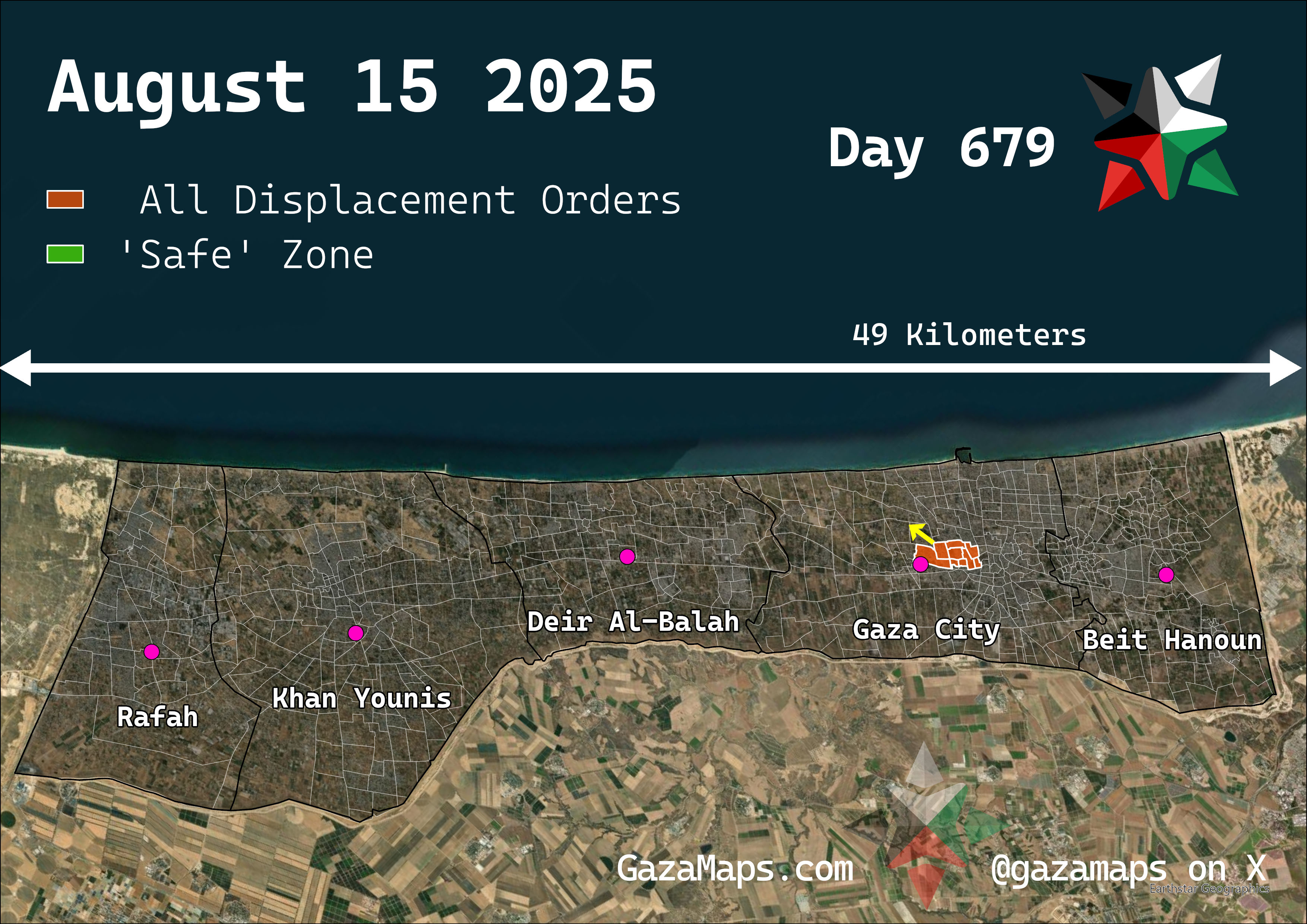 GazaMaps original map, based on IDF displacement order from 15 August 2025