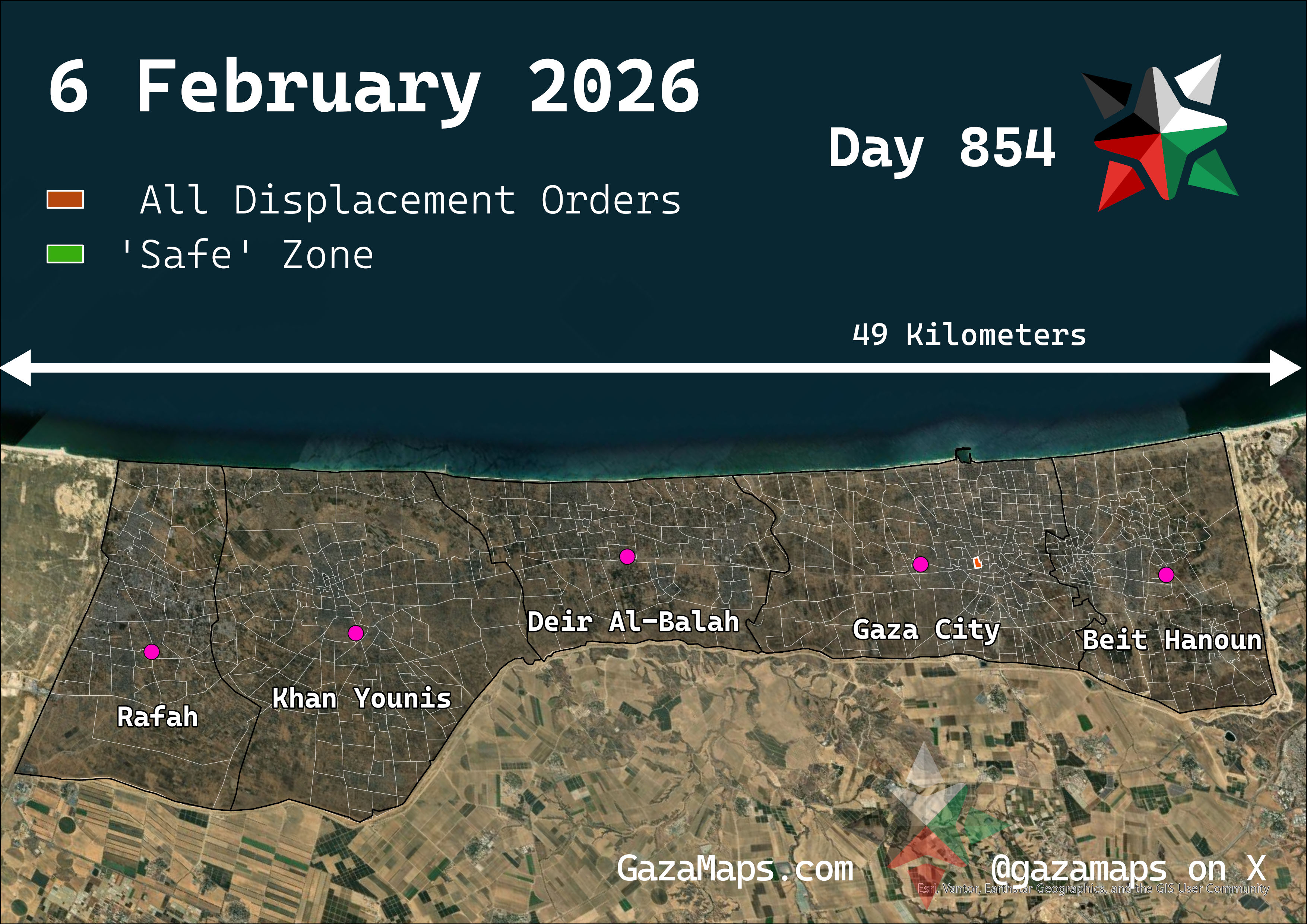 GazaMaps original map, based on IDF displacement order from 6 Feb 2026