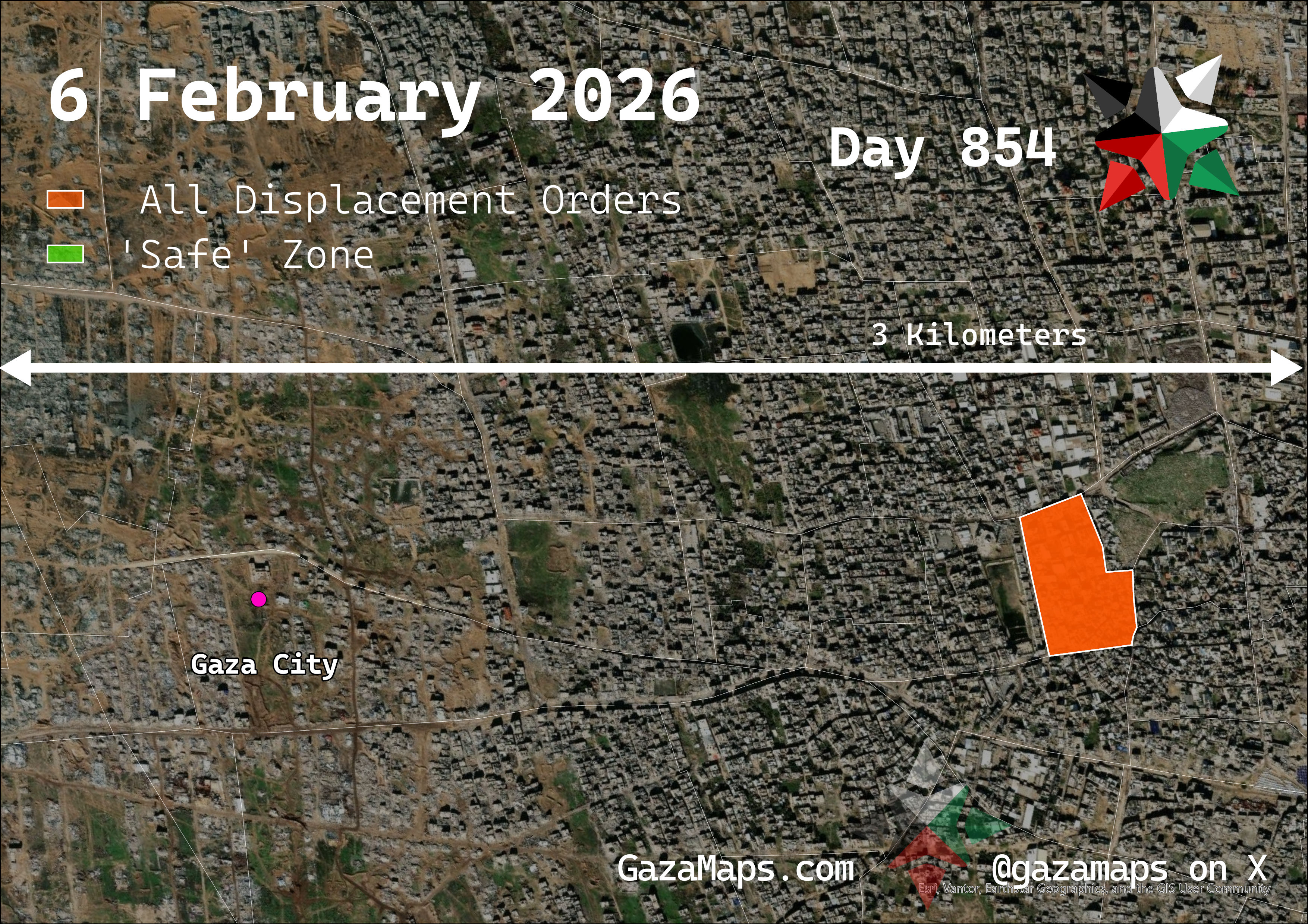 GazaMaps original map, based on IDF displacement order from 6 Feb 2026