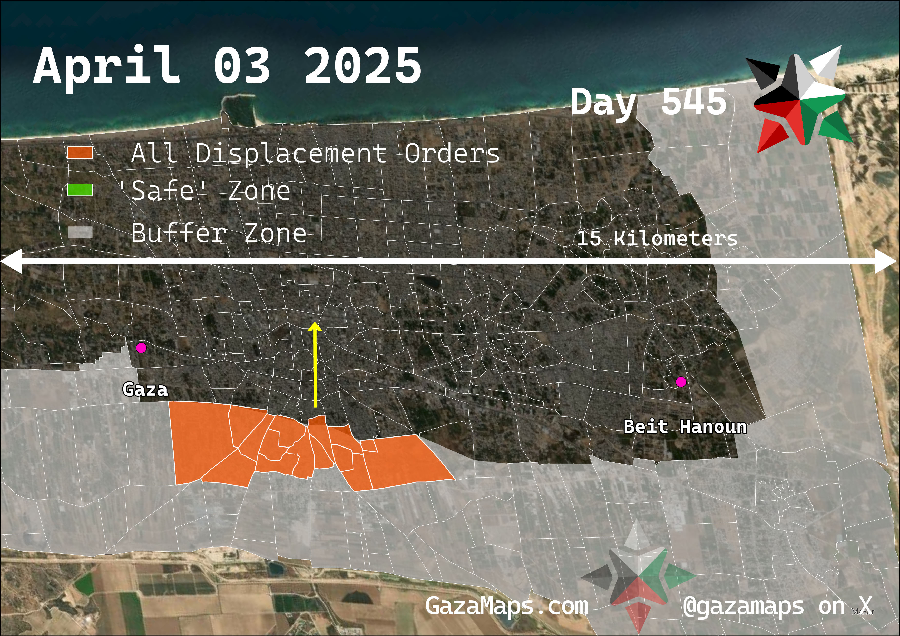 GazaMaps original map, based on IDF displacement order from 03 April 2025