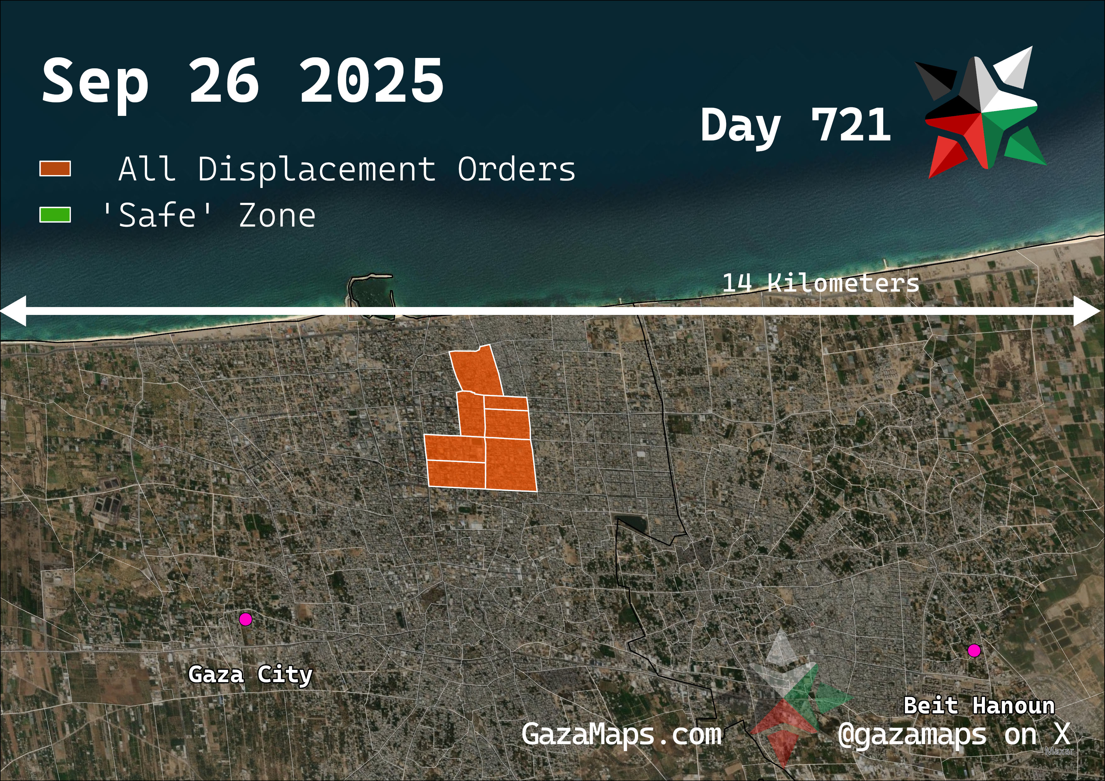 GazaMaps original map, based on IDF displacement order from 26 September 2025