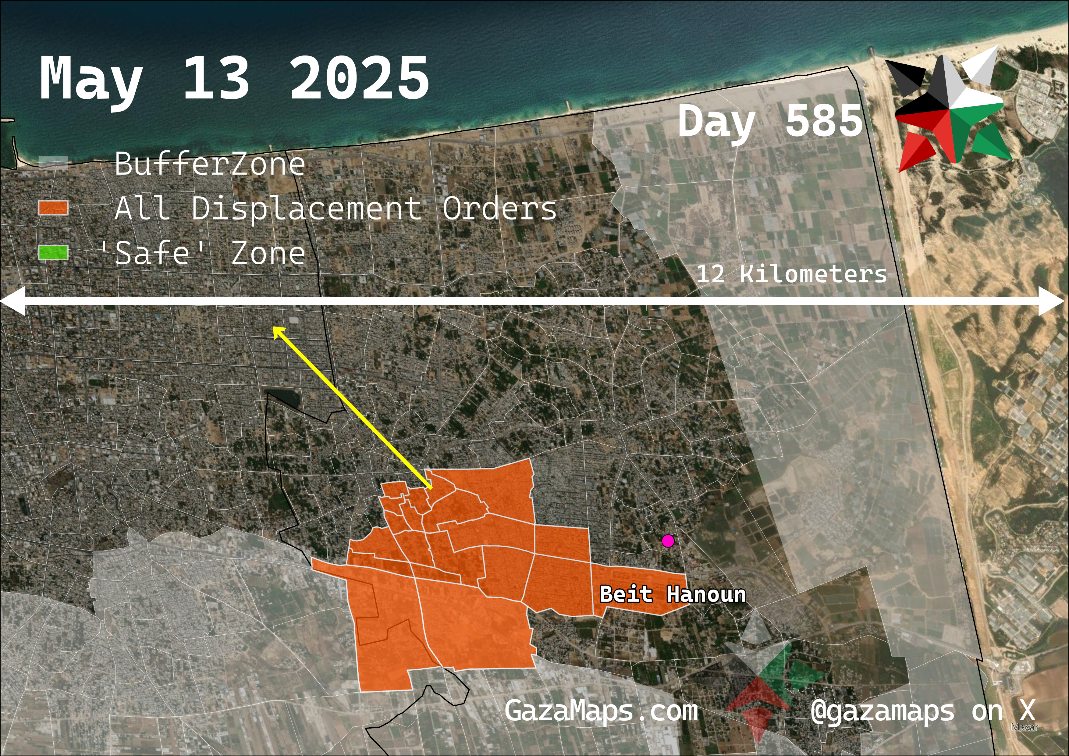 GazaMaps original map, based on IDF displacement order from 13 May 2025