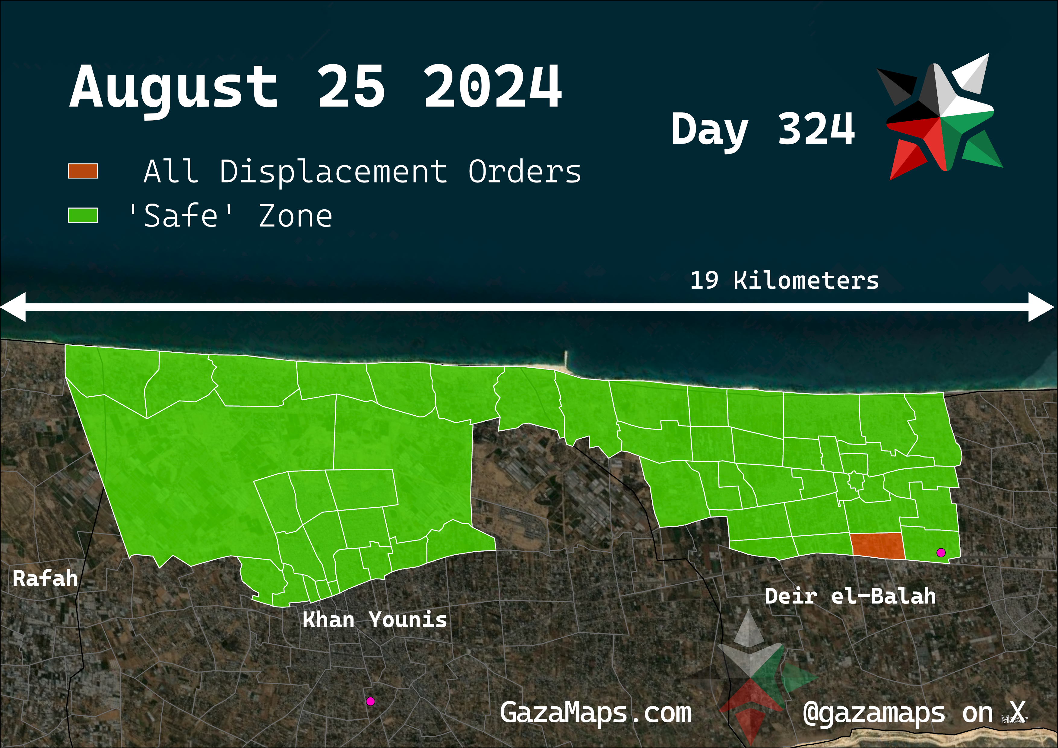 GazaMaps original map, based on IDF displacement order from 25 August 2024