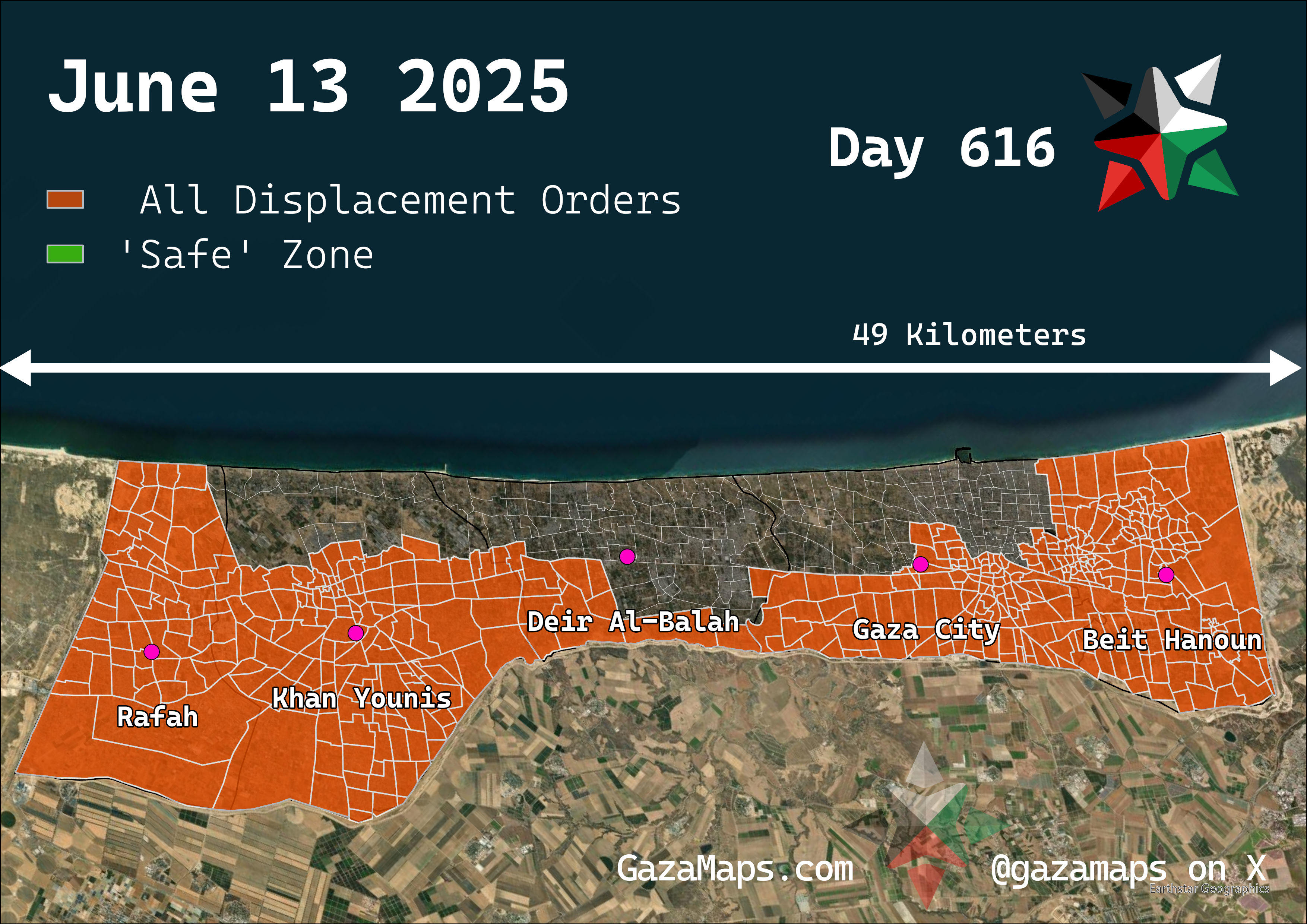 GazaMaps original map, based on IDF displacement order from 13 June 2025