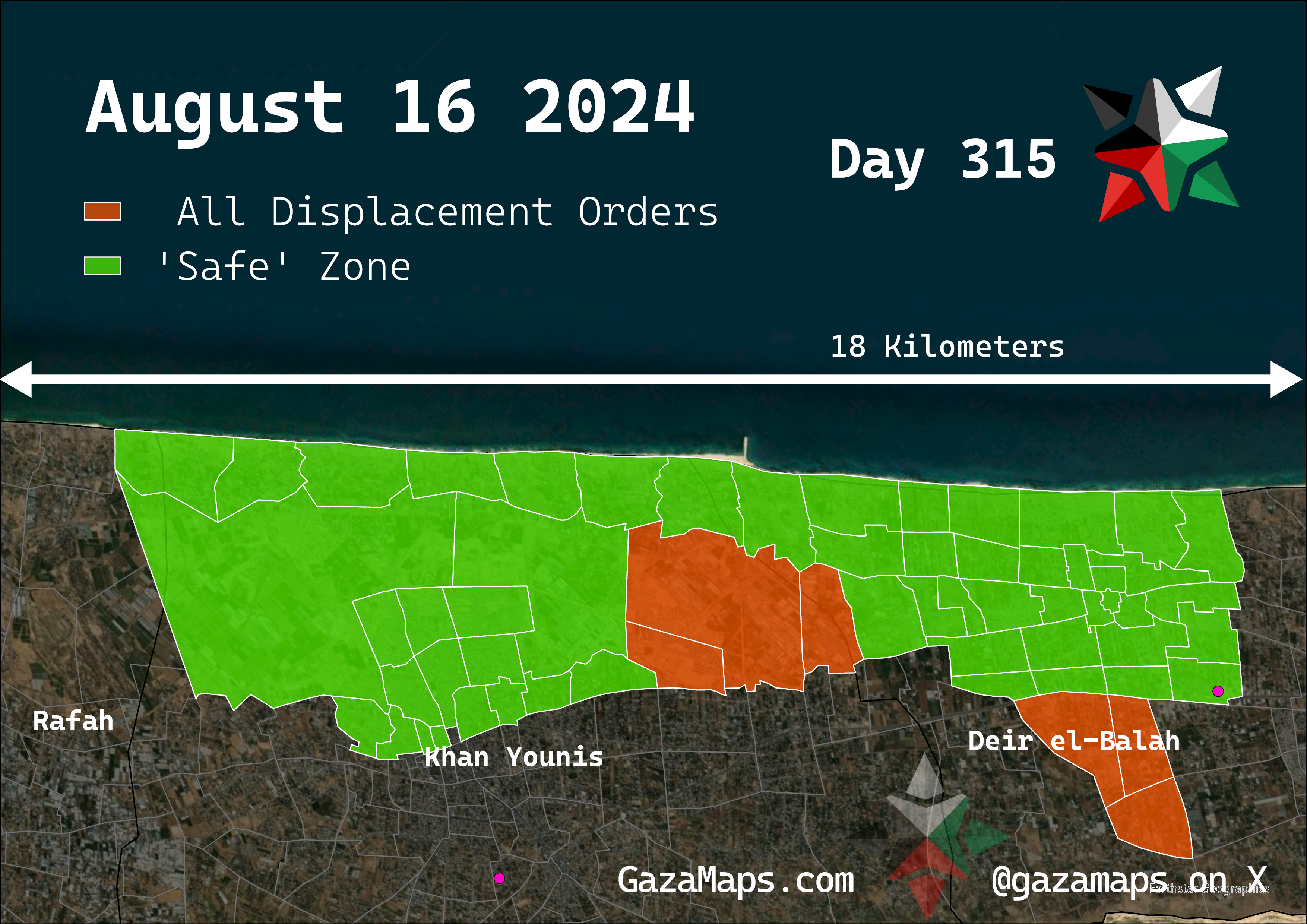 GazaMaps original map, based on IDF displacement order from 16 August 2024