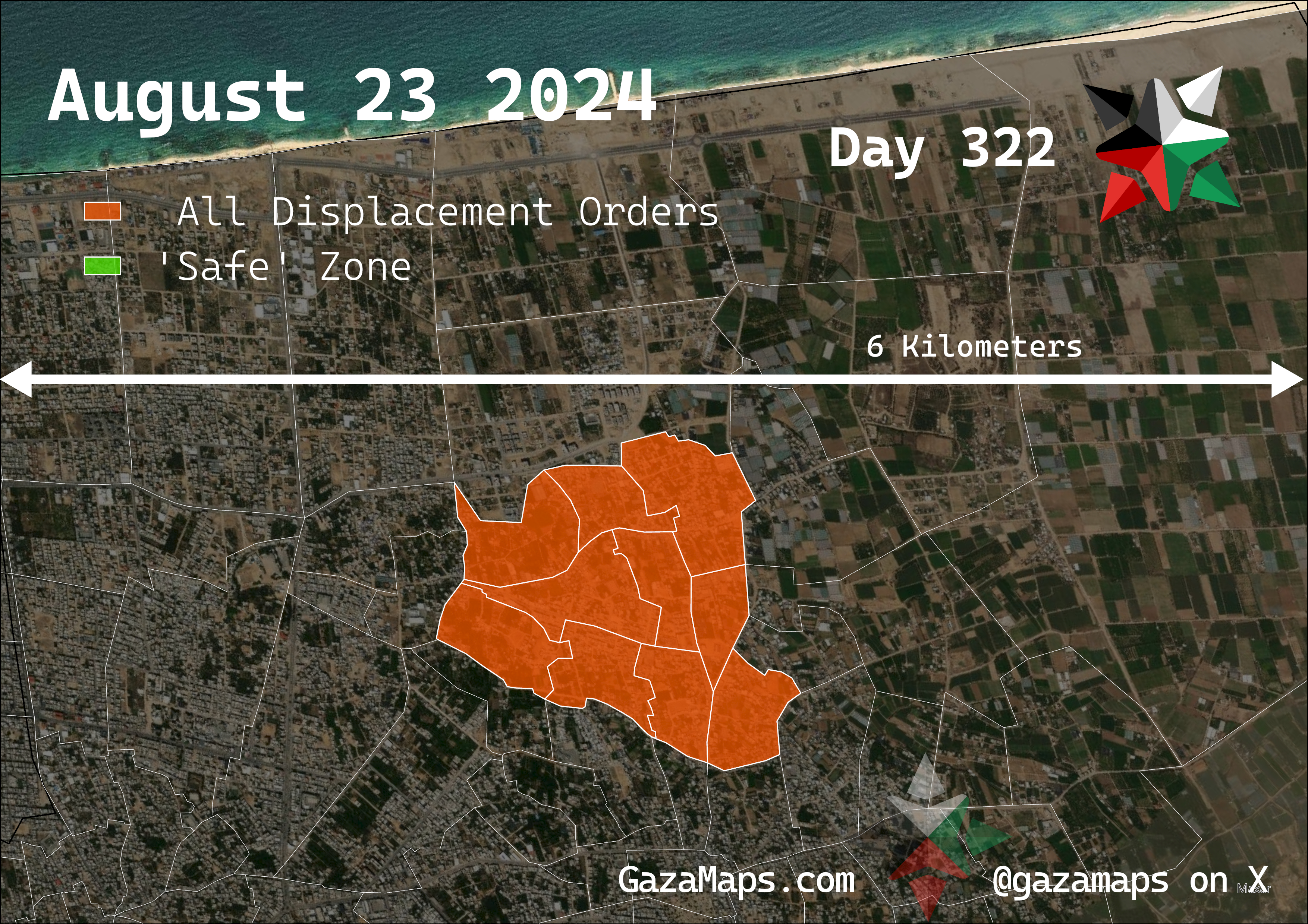 GazaMaps original map, based on IDF displacement order from 23 August 2024