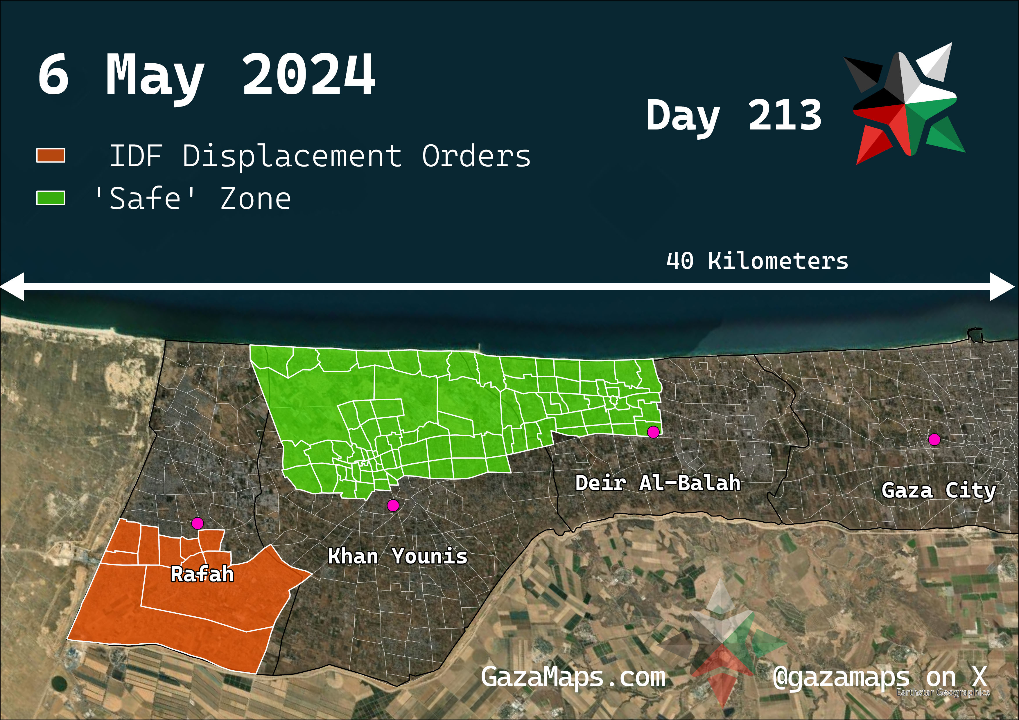 GazaMaps original map, based on IDF displacement order from 06 May 2024