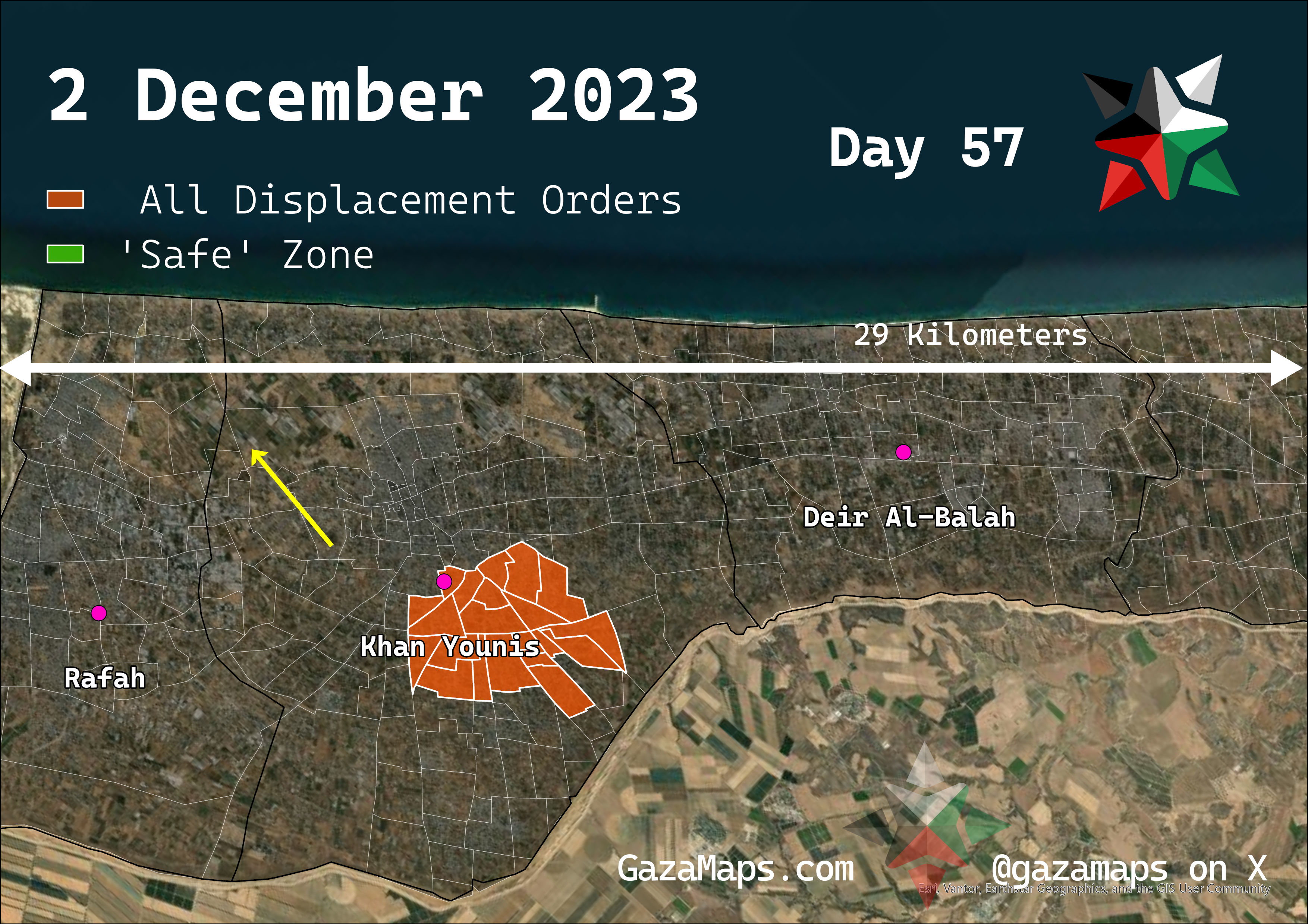 GazaMaps original map, based on IDF displacement order from 2 Dec 2023