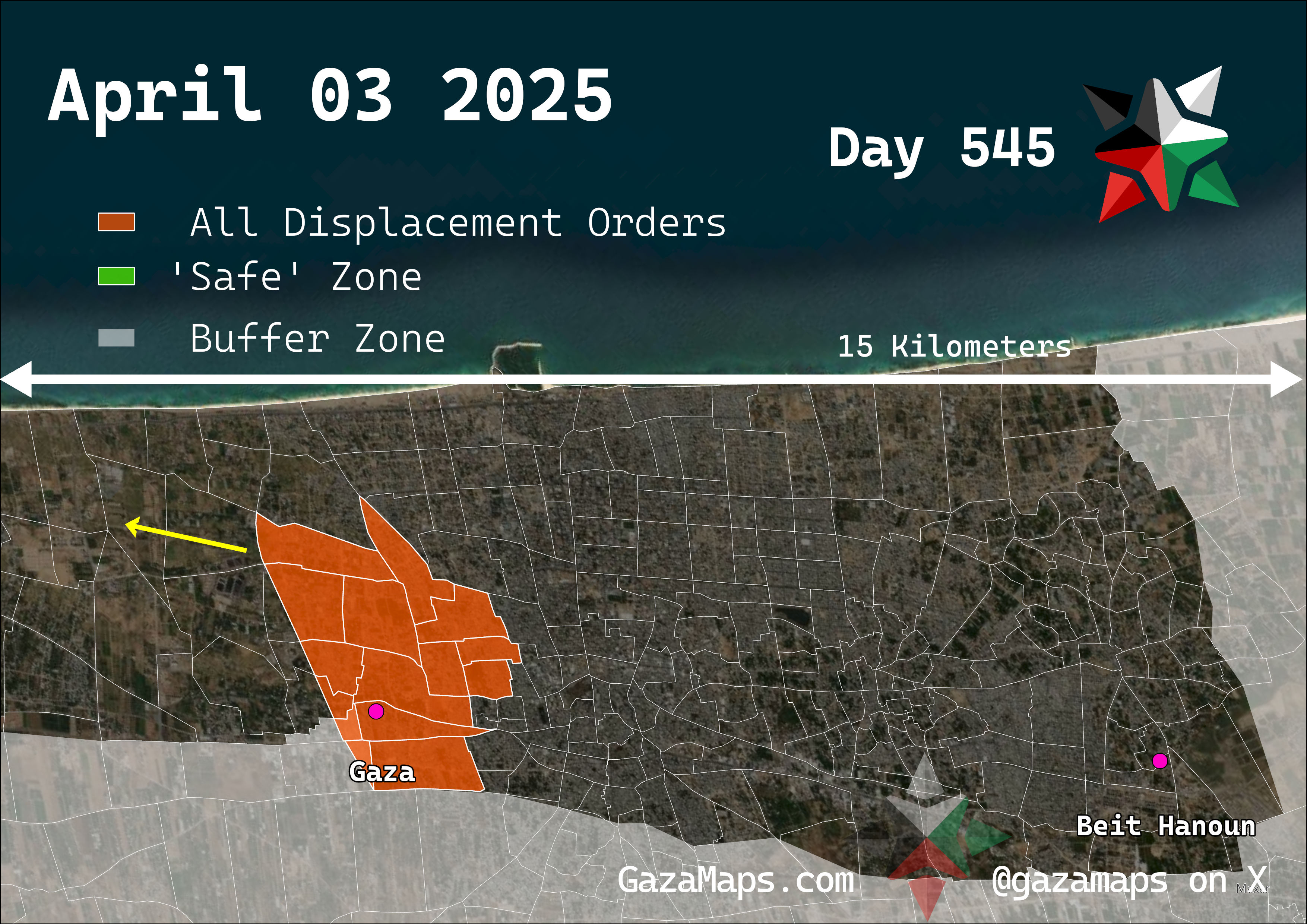 GazaMaps original map, based on IDF displacement order from 03 April 2025