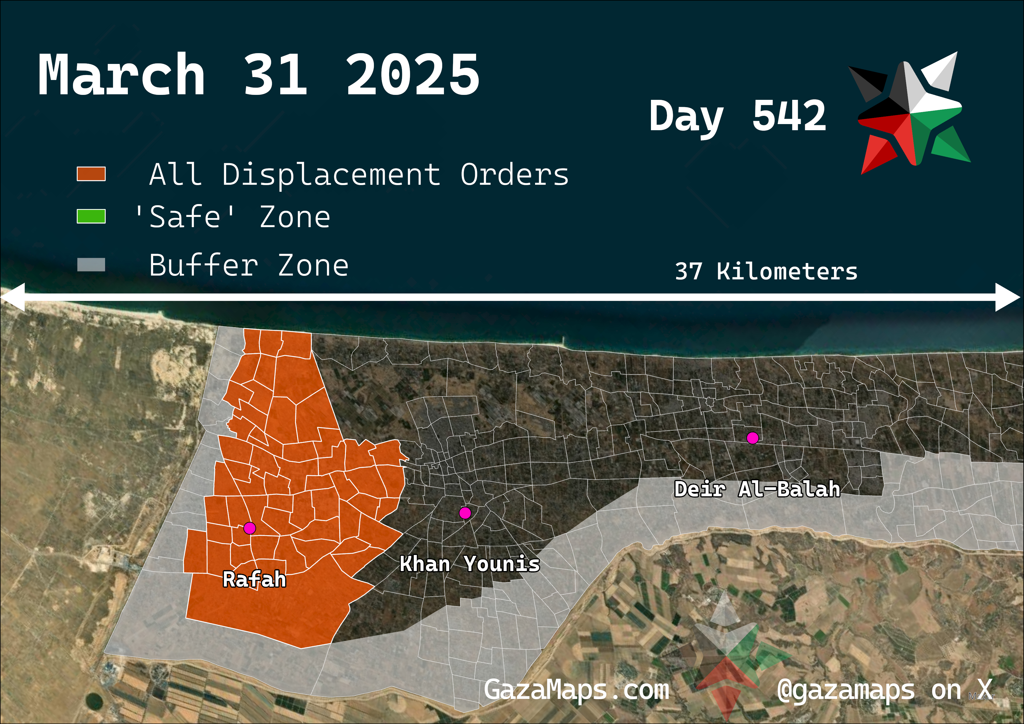 GazaMaps original map, based on IDF displacement order from 31 March 2025