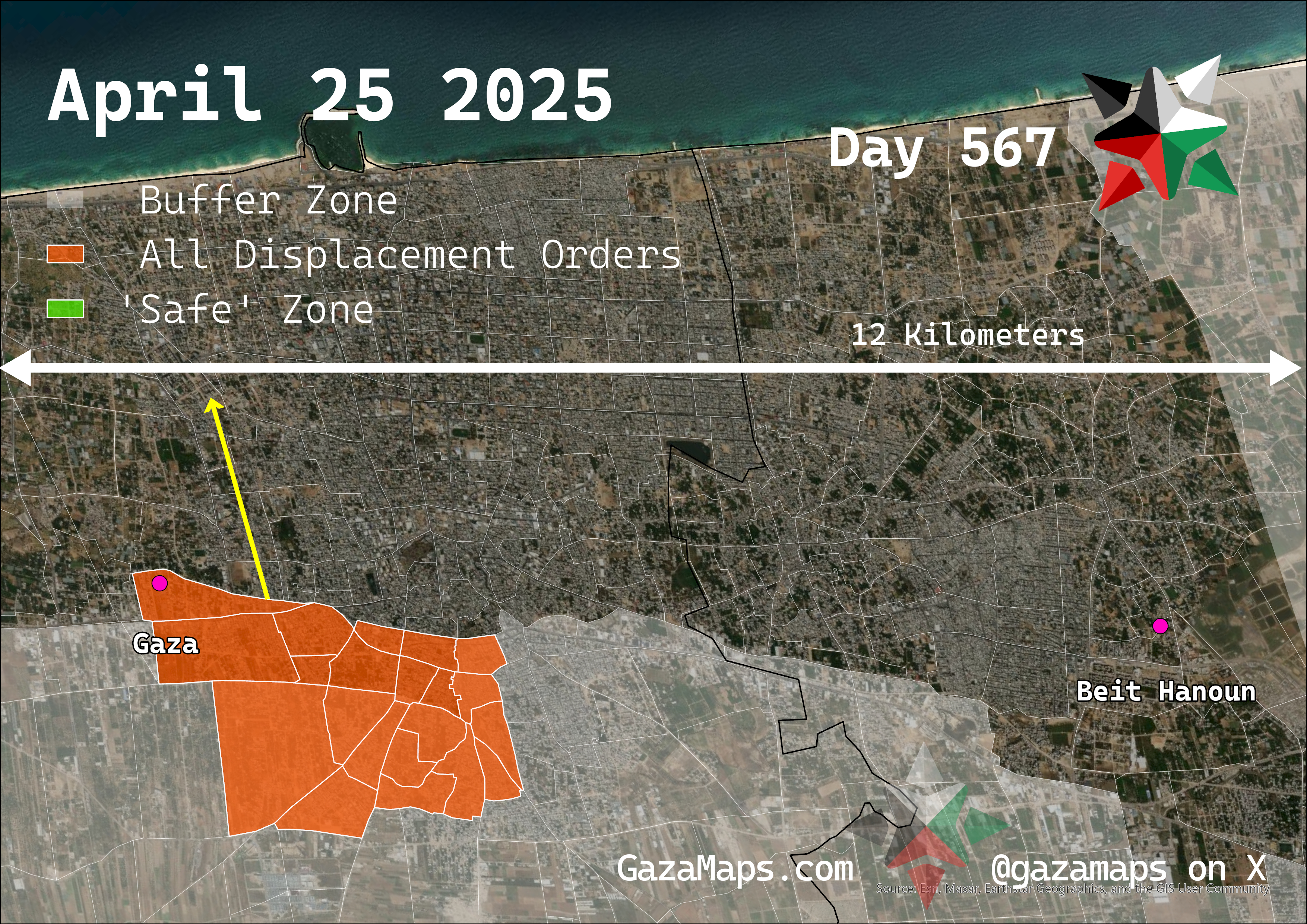 GazaMaps original map, based on IDF displacement order from 25 April 2025