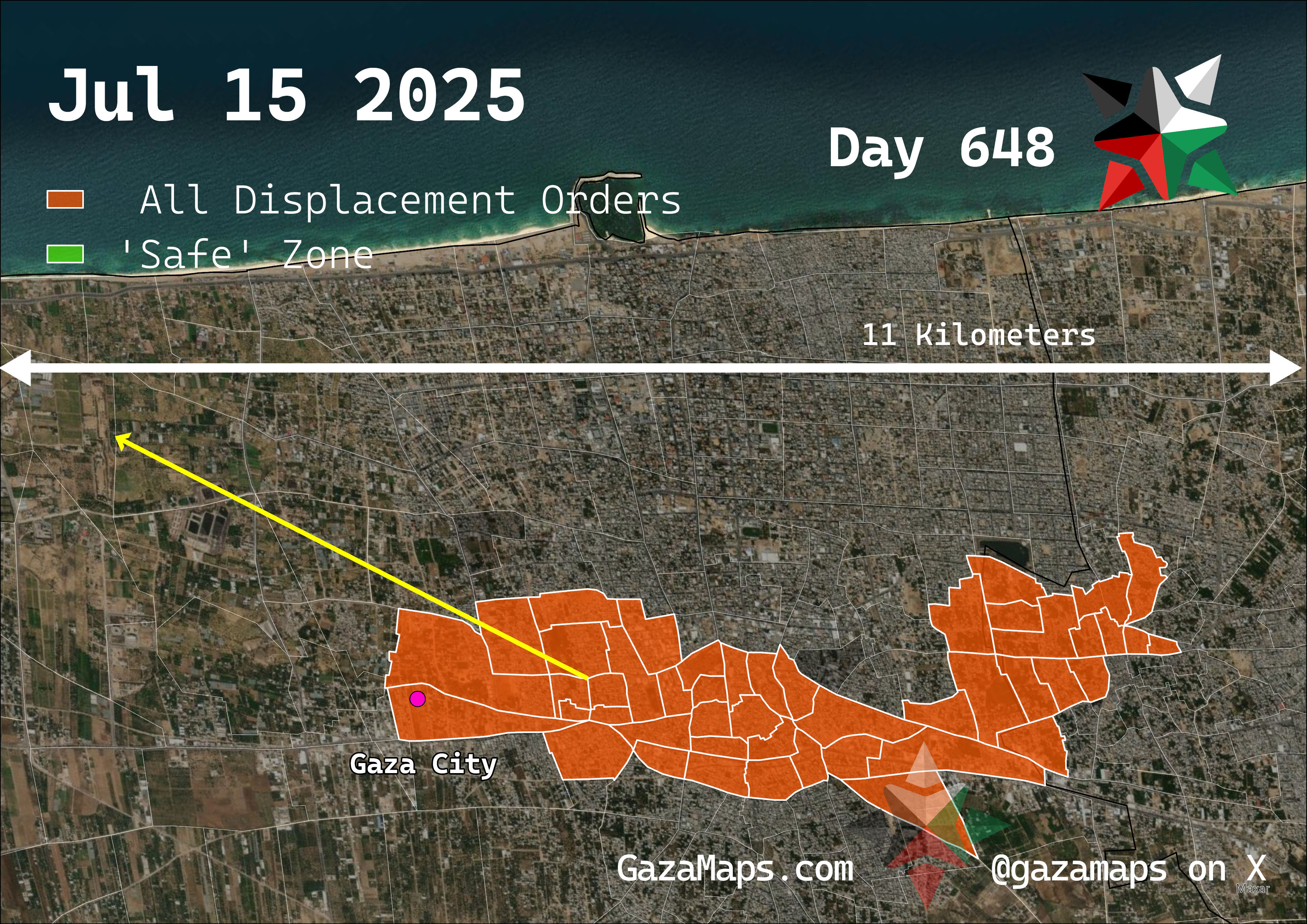 GazaMaps original map, based on IDF displacement order from 15 July 2025