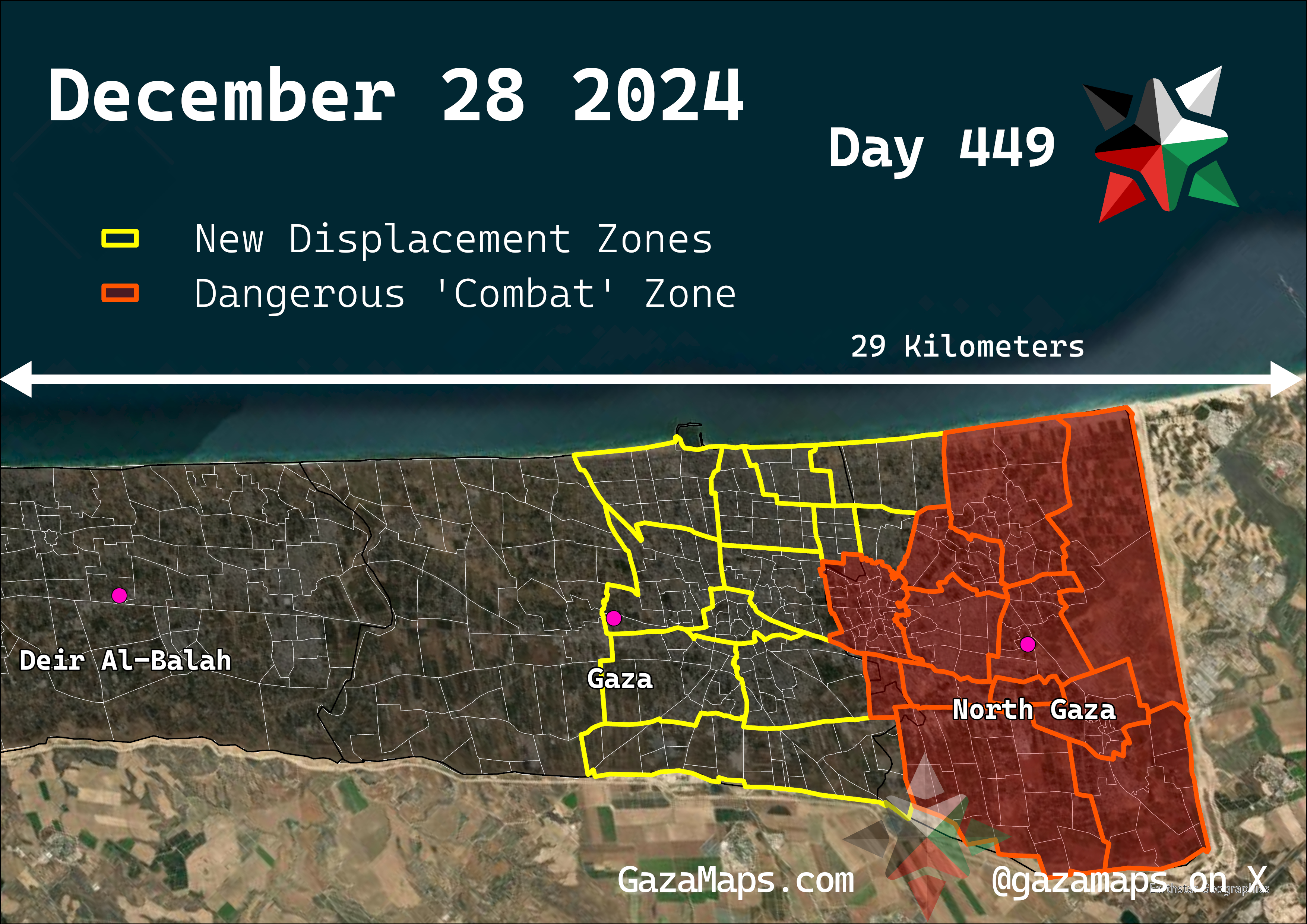 GazaMaps original map, based on IDF displacement order from 28 December 2024