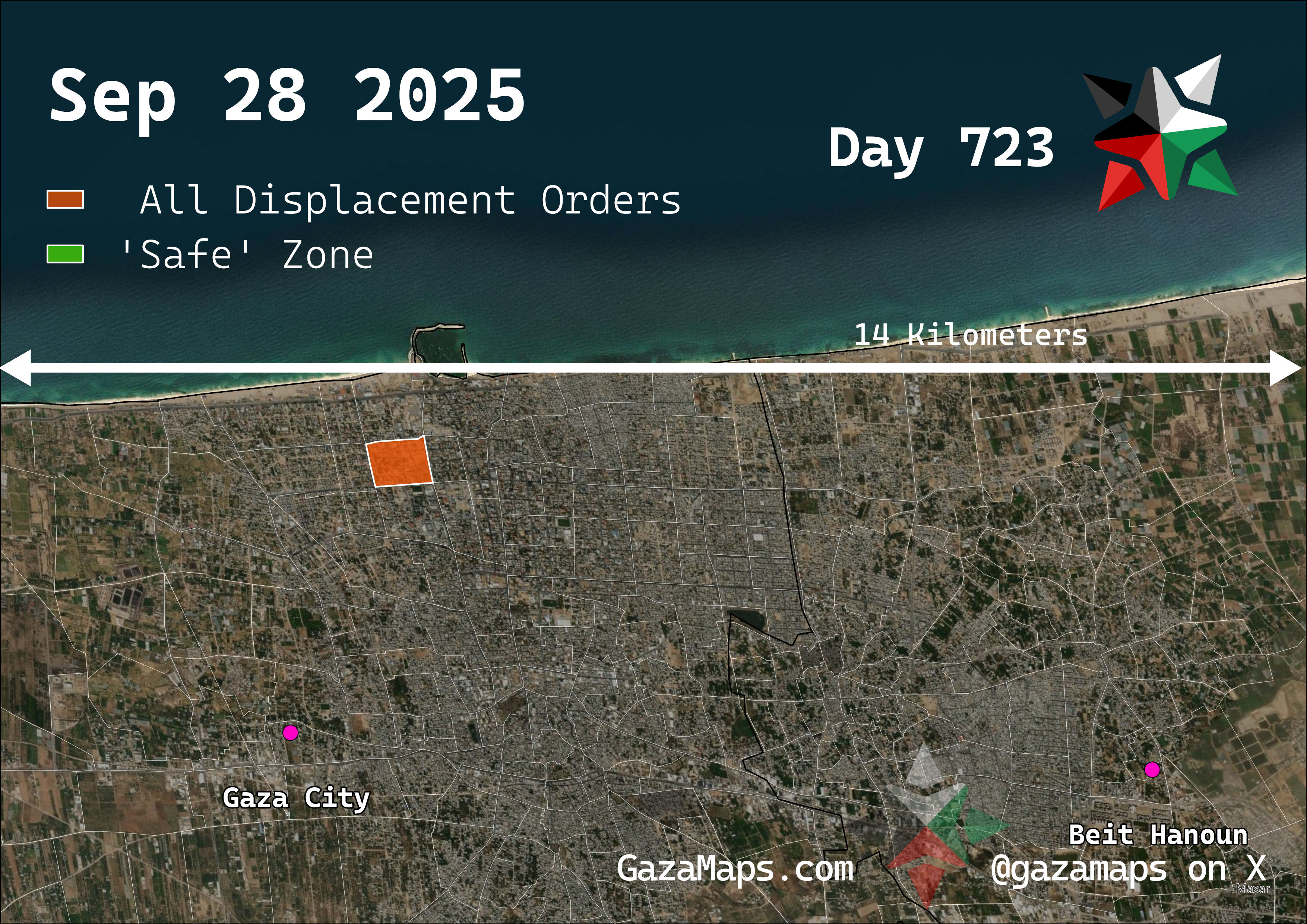 GazaMaps original map, based on IDF displacement order from 28 September 2025
